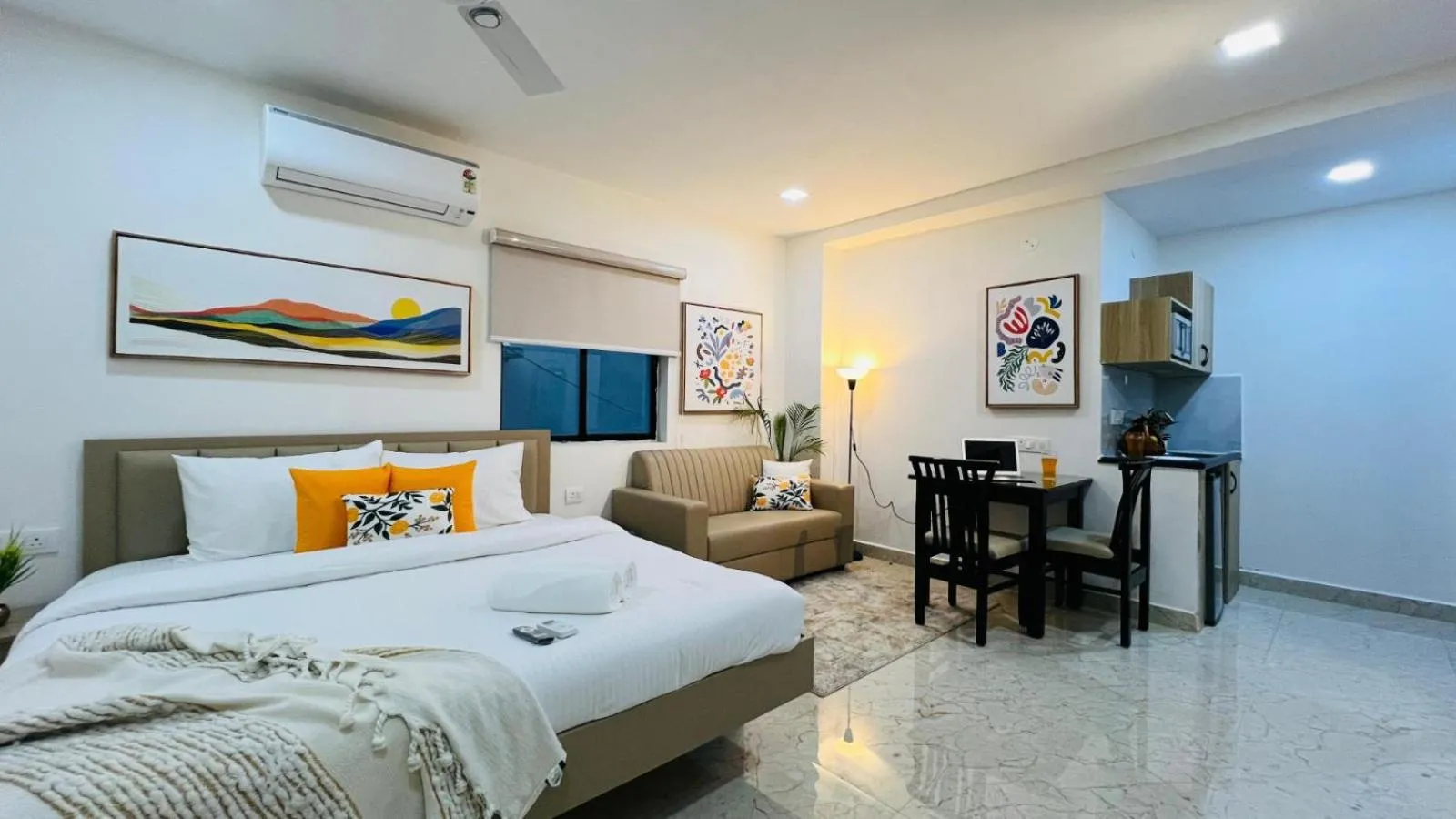 Living room, Bed in Olive Serviced Apartments - HICC Hitex Hyderabad