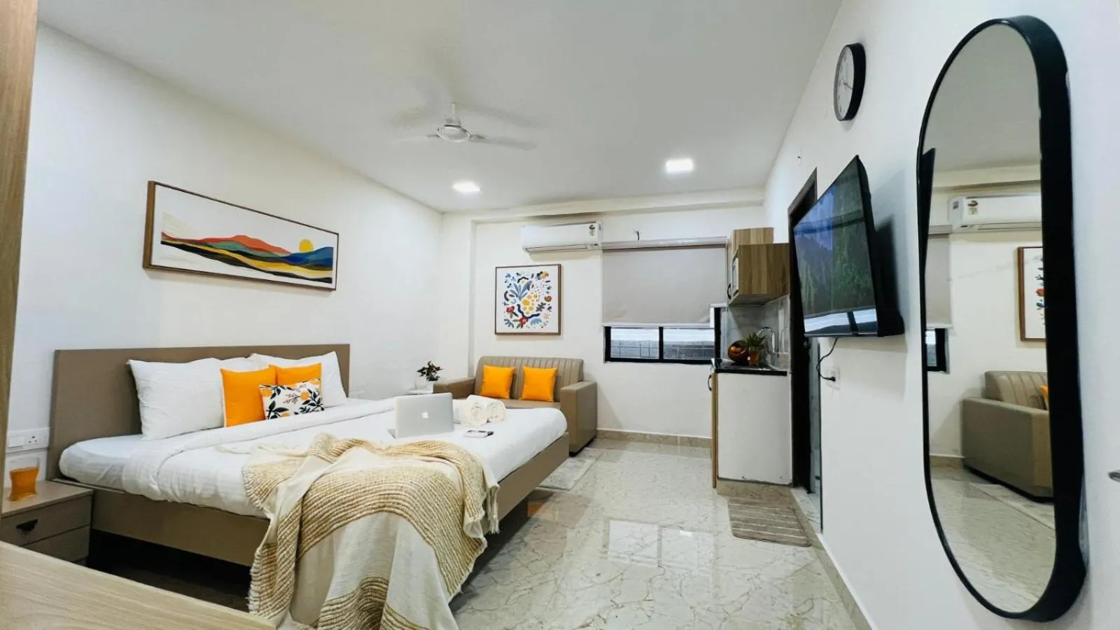 Photo of the whole room, Bed in Olive Serviced Apartments - HICC Hitex Hyderabad