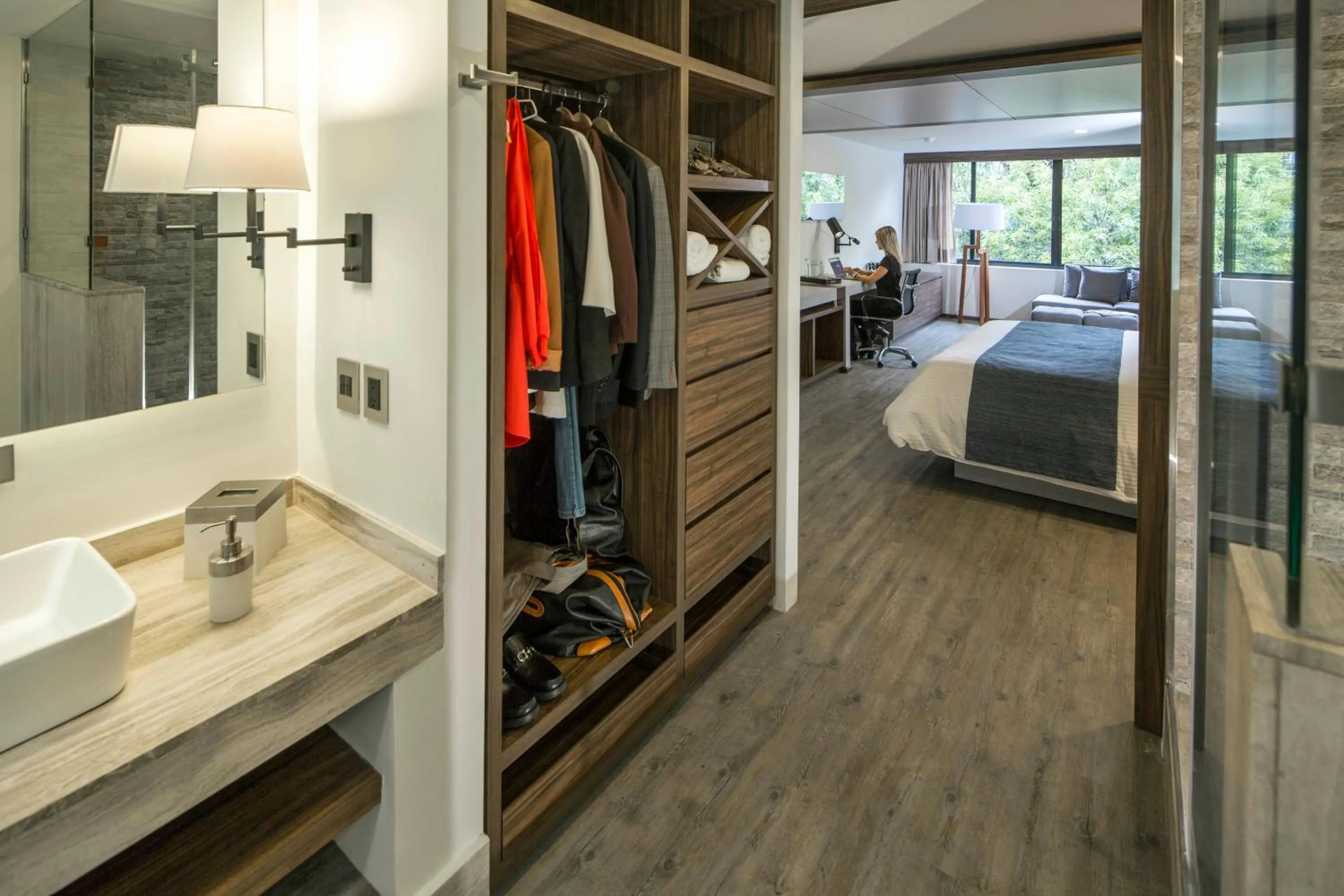 Bathroom, Bed in Flow Condesa - Adults Only