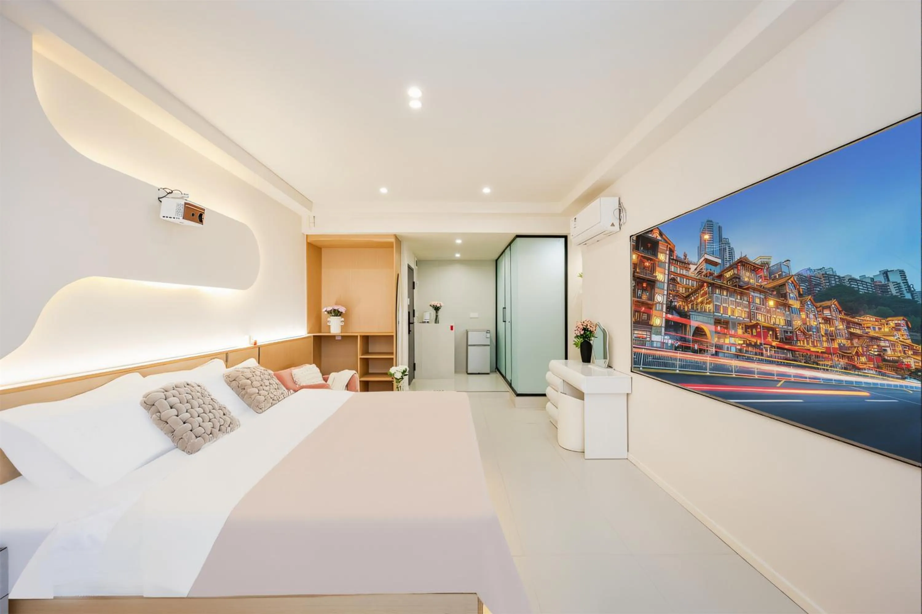 Bed in Baihong Sky View Studio with Deep Soak Tub - Jiefangbei Center