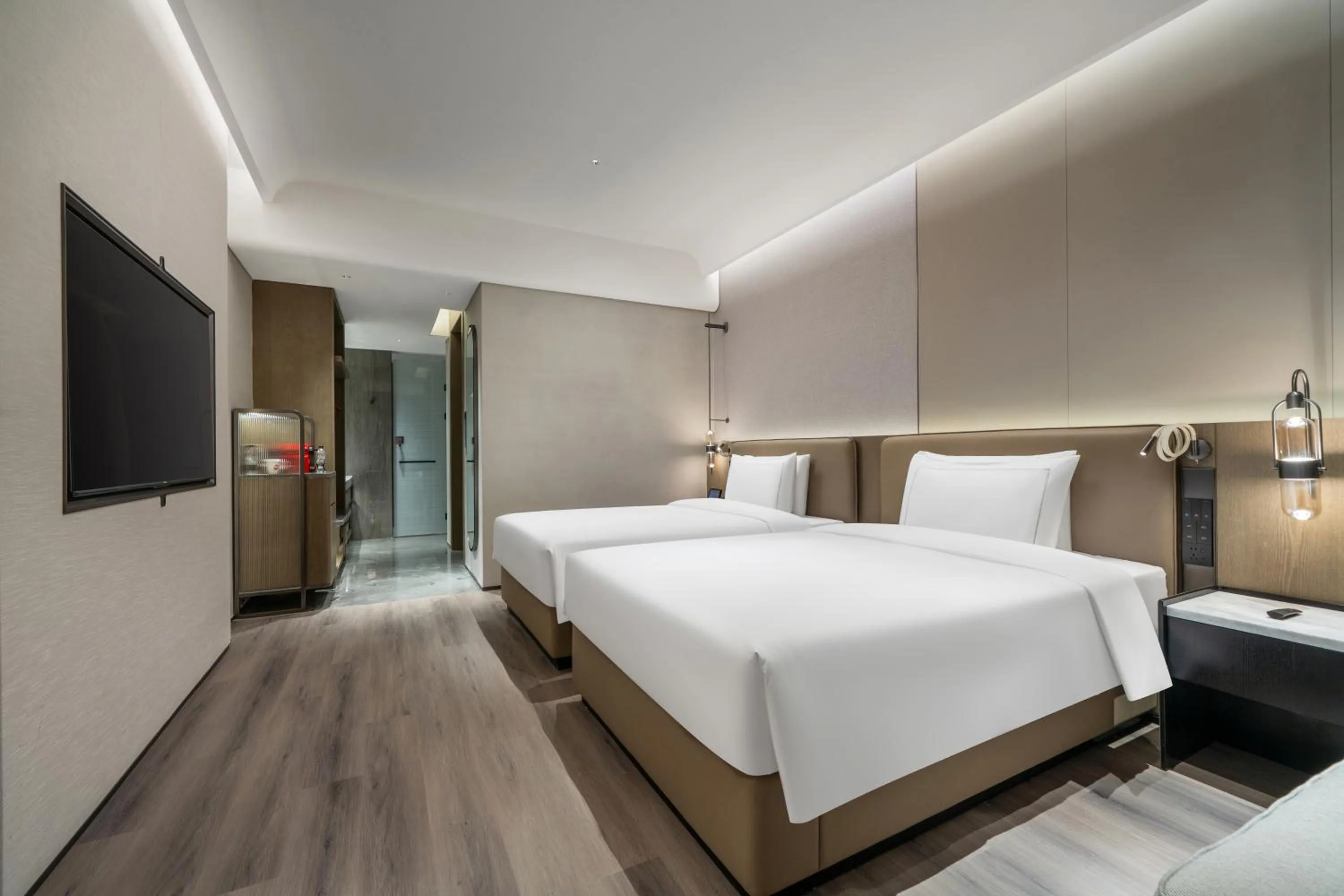Communal lounge/ TV room, Bed in UrCove by Hyatt Shenzhen Bay Mixc
