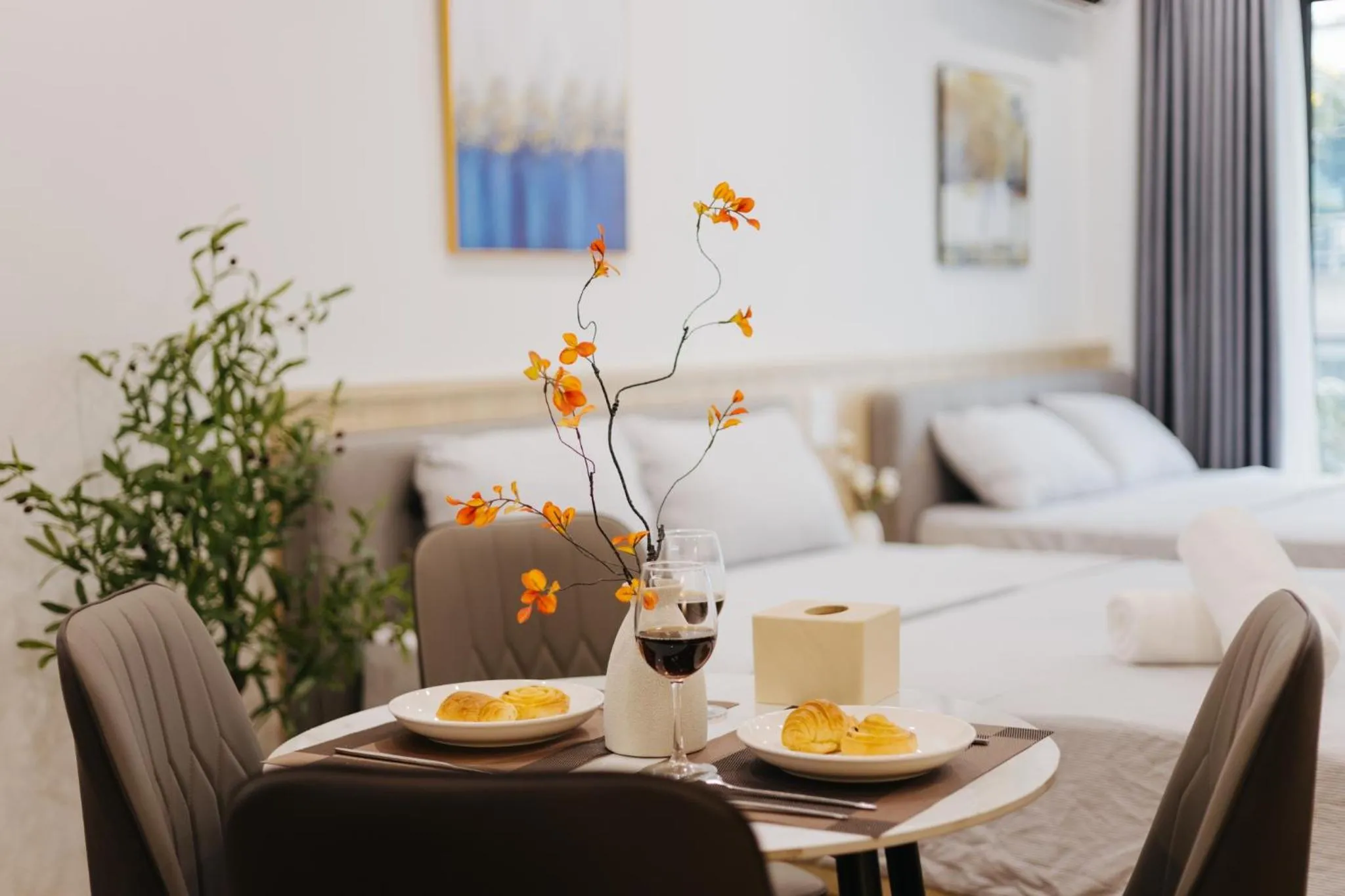 Seating area, Bed in Wisteria Apartment Hanoi