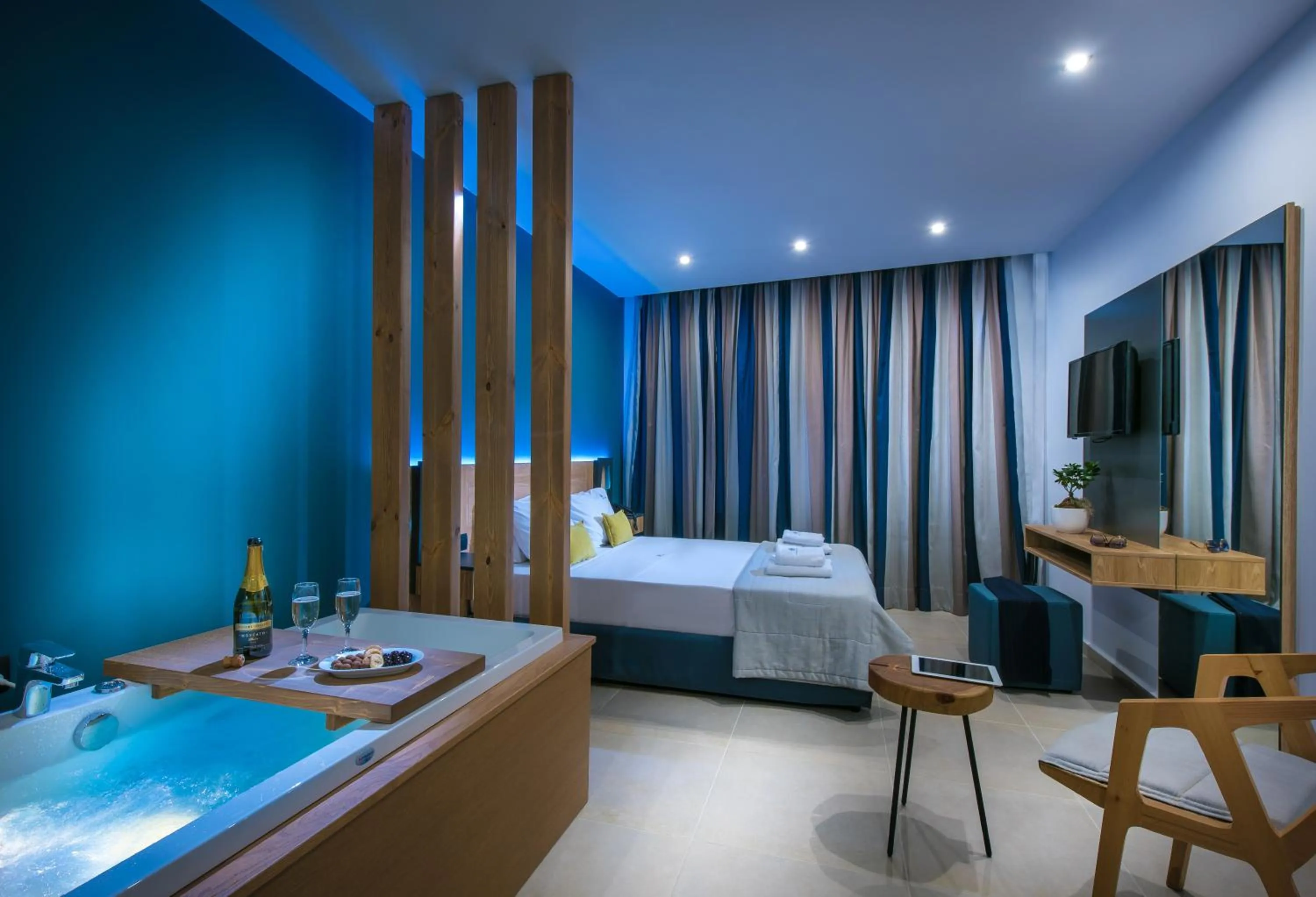 Bathroom, Bed in Infinity Blue Boutique Hotel & Spa - Adults Only