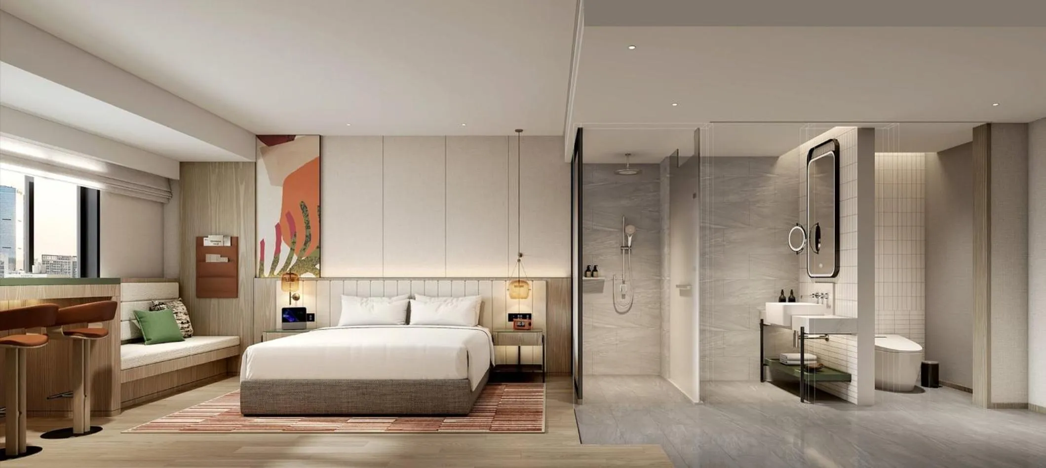 Photo of the whole room, Bed in Atwell Suites Shanghai by IHG, Wuning Road Global Harbor Branch