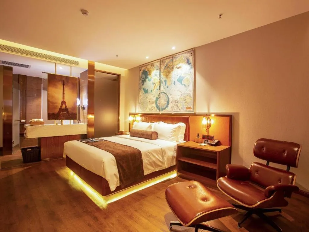 Bed in James Joyce Coffetel· Yinchuan International Exhibition Center Wanda Square Qinshui Street