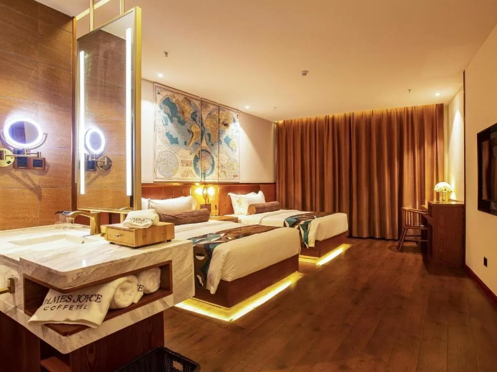 Bed in James Joyce Coffetel· Yinchuan International Exhibition Center Wanda Square Qinshui Street