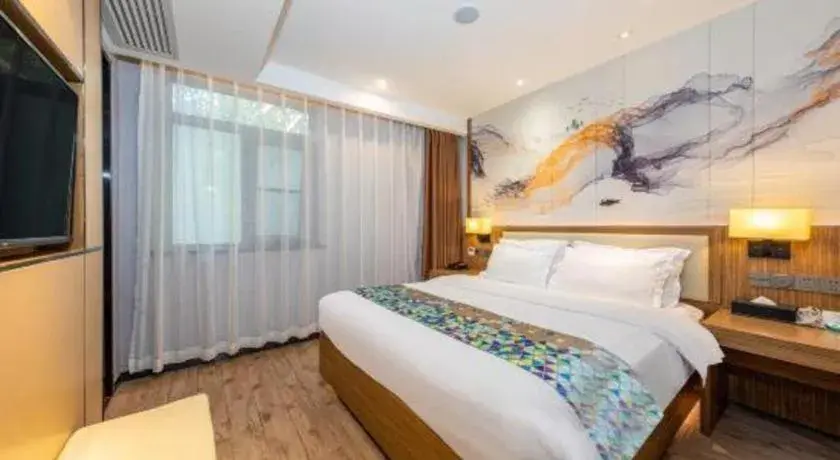 Bed in ZMAX Hotel Beijing Tongzhou Universal Tourist Resort Linheli Metro Station Bed in ZMAX Hotel Beijing Tongzhou Universal Tourist Resort Linheli Metro Station