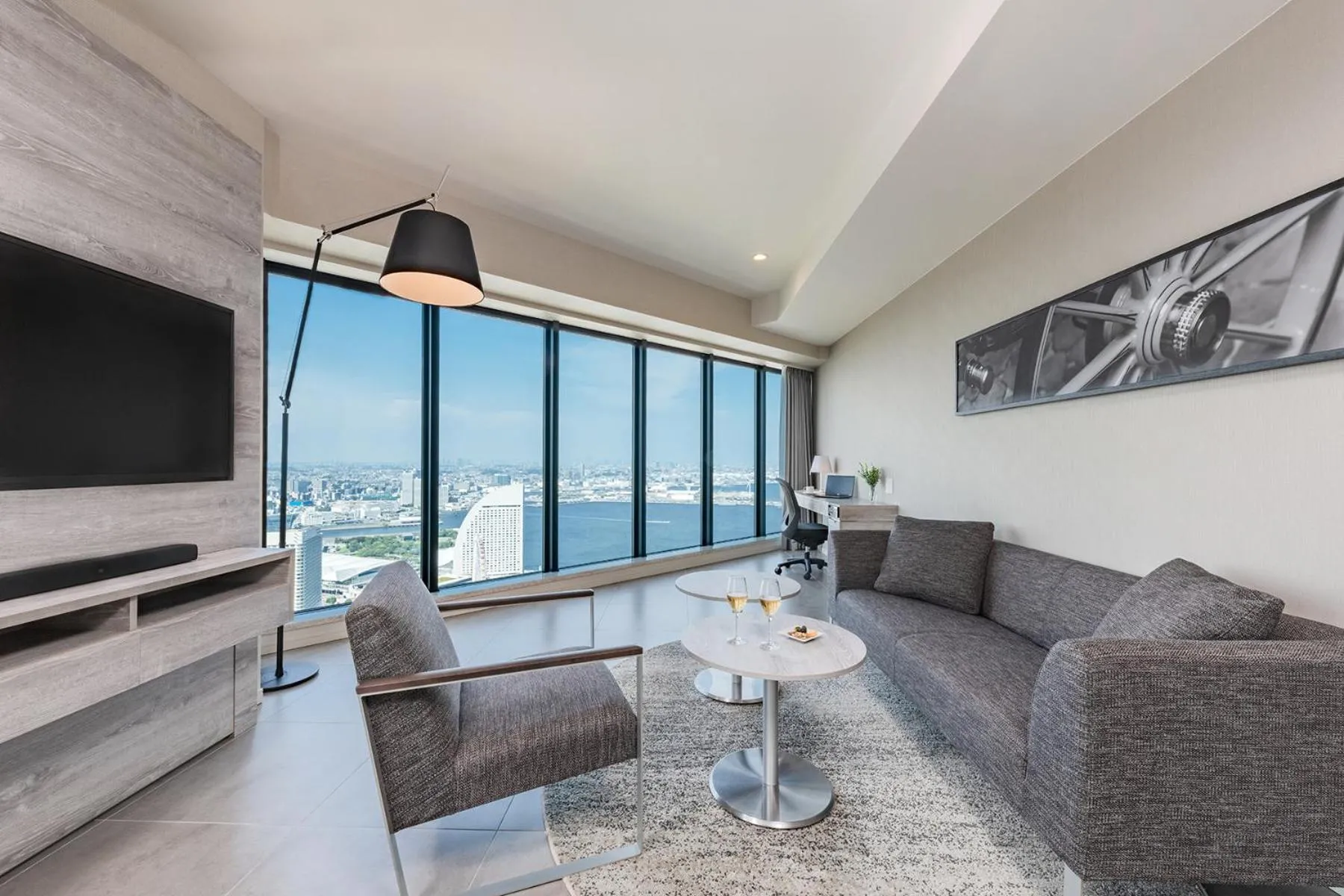 Living room in OMO5 Yokohama Bashamichi by Hoshino Resorts