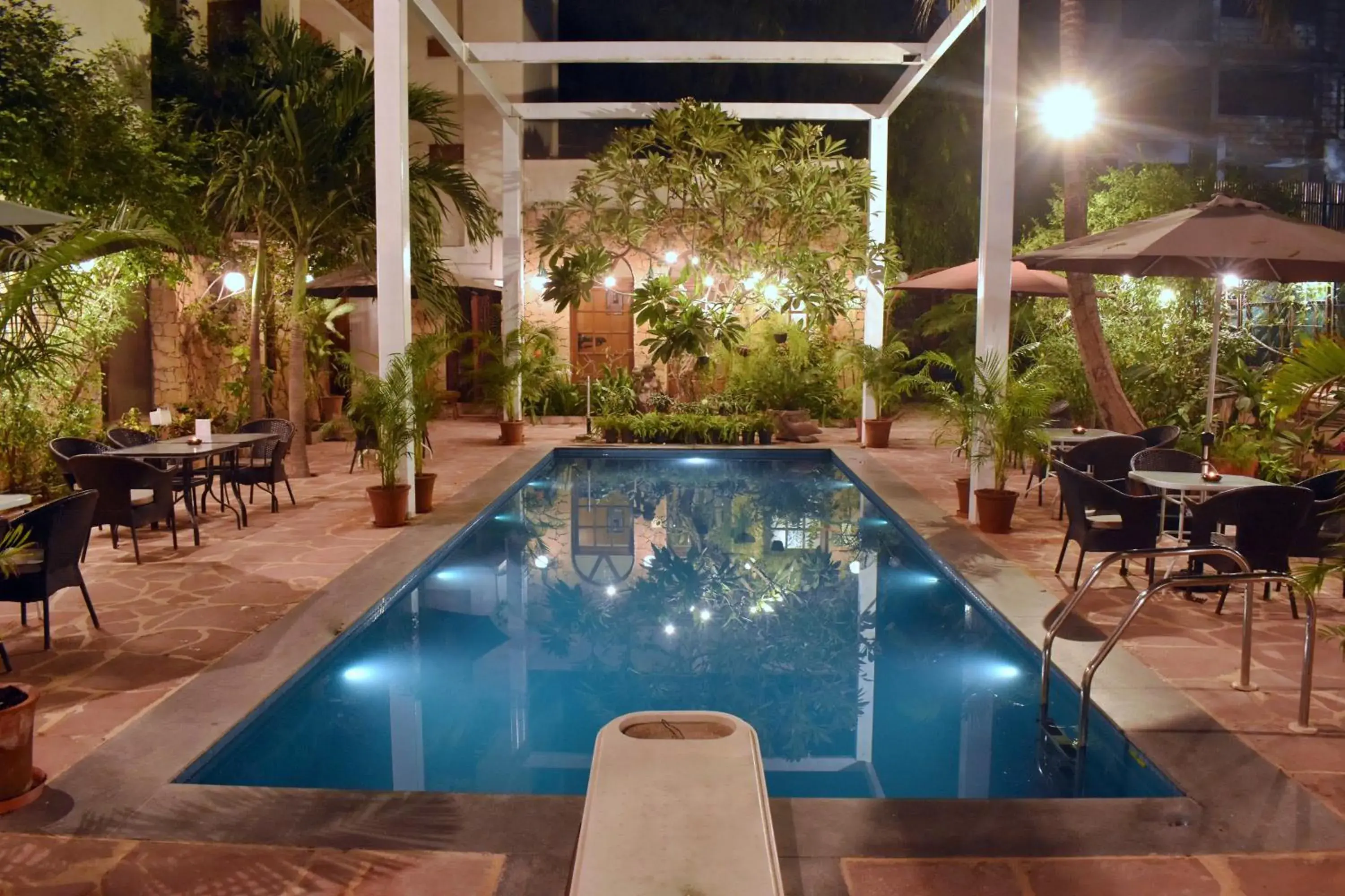 Pool view in WelcomHeritage Mani Mansion Pool view in WelcomHeritage Mani Mansion