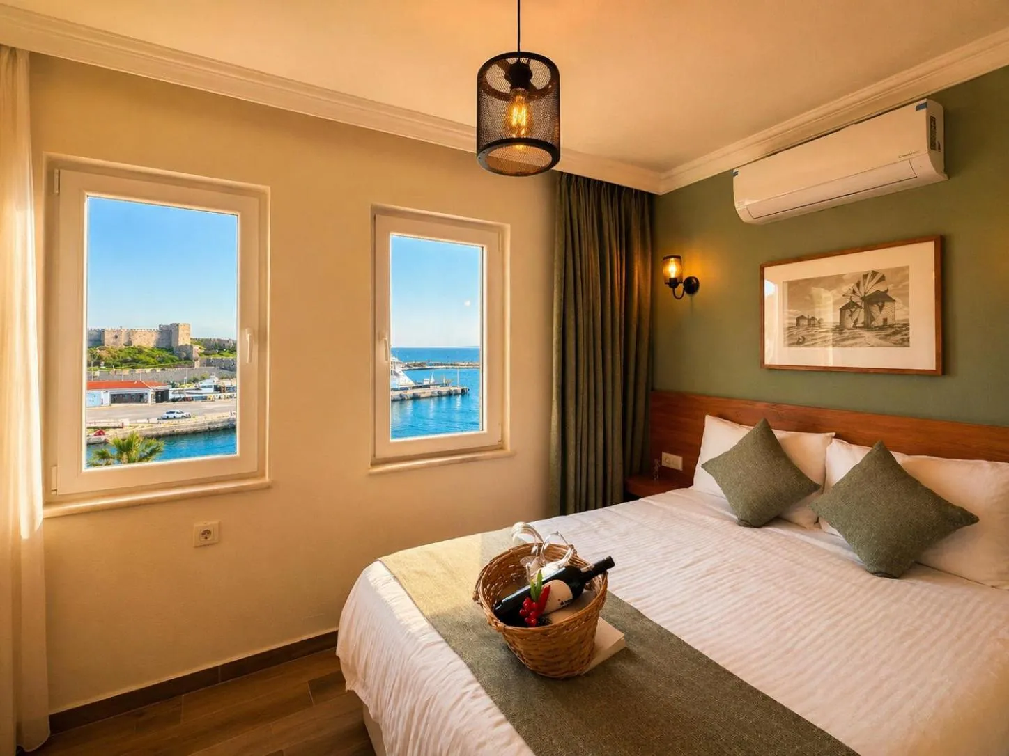 View (from property/room), Bed in Bozcaada Aspava Otel