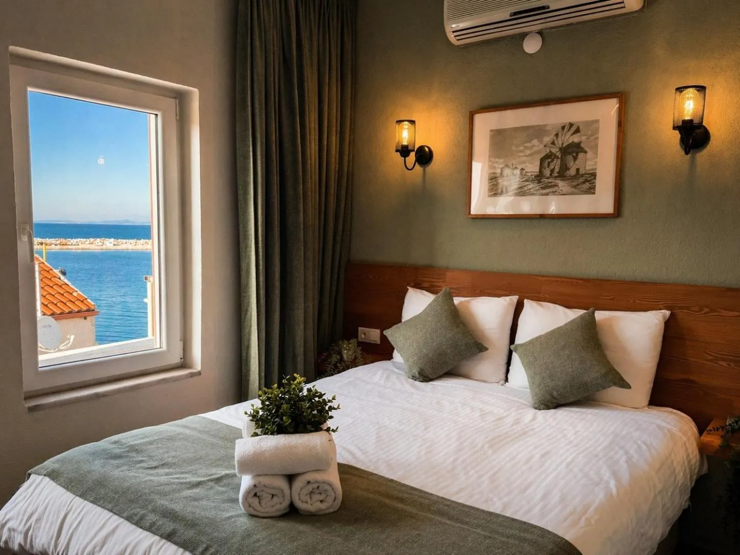 View (from property/room), Bed in Bozcaada Aspava Otel