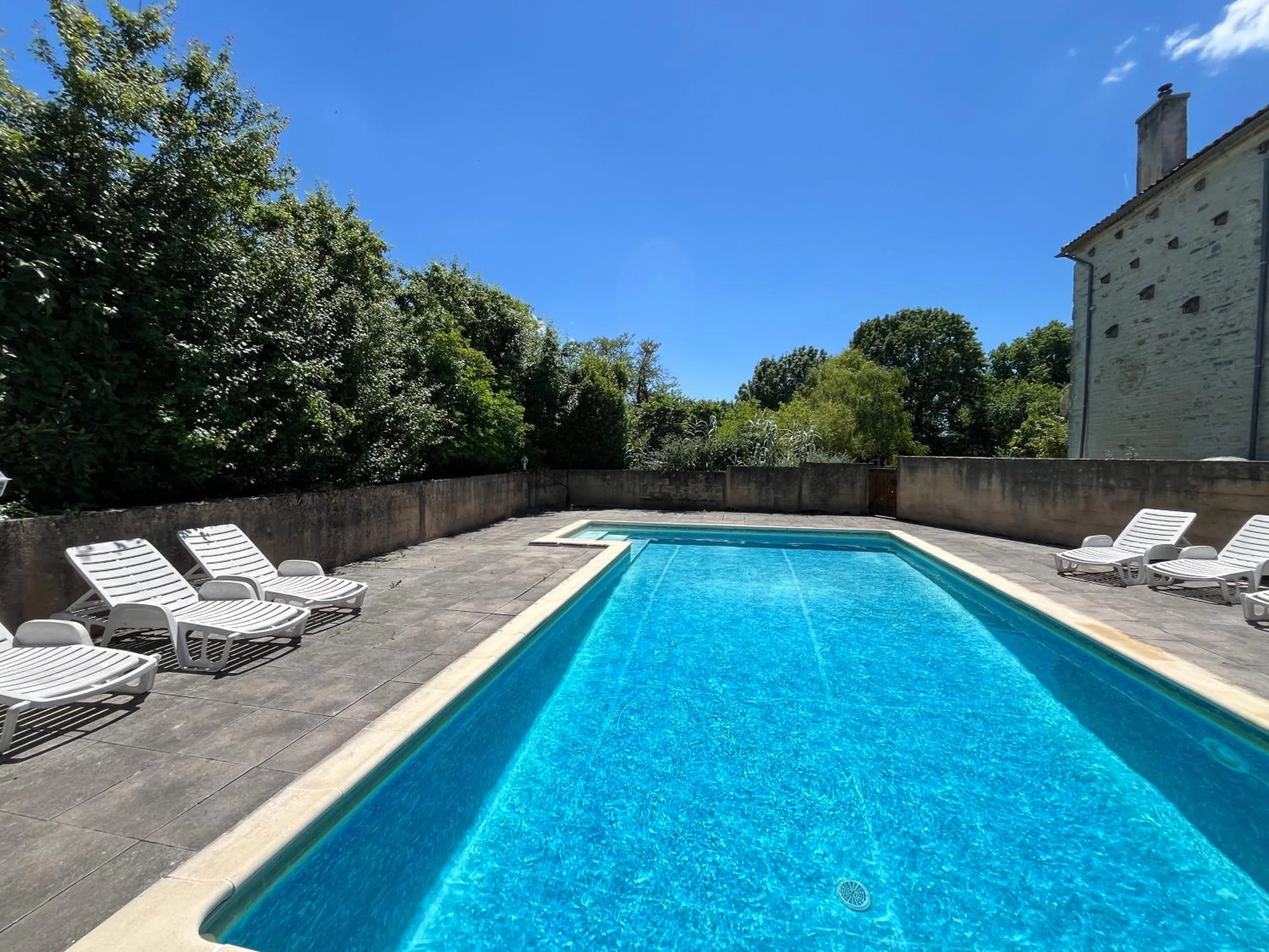 Pool view in Le Noisetier at Les Hiboux Gites