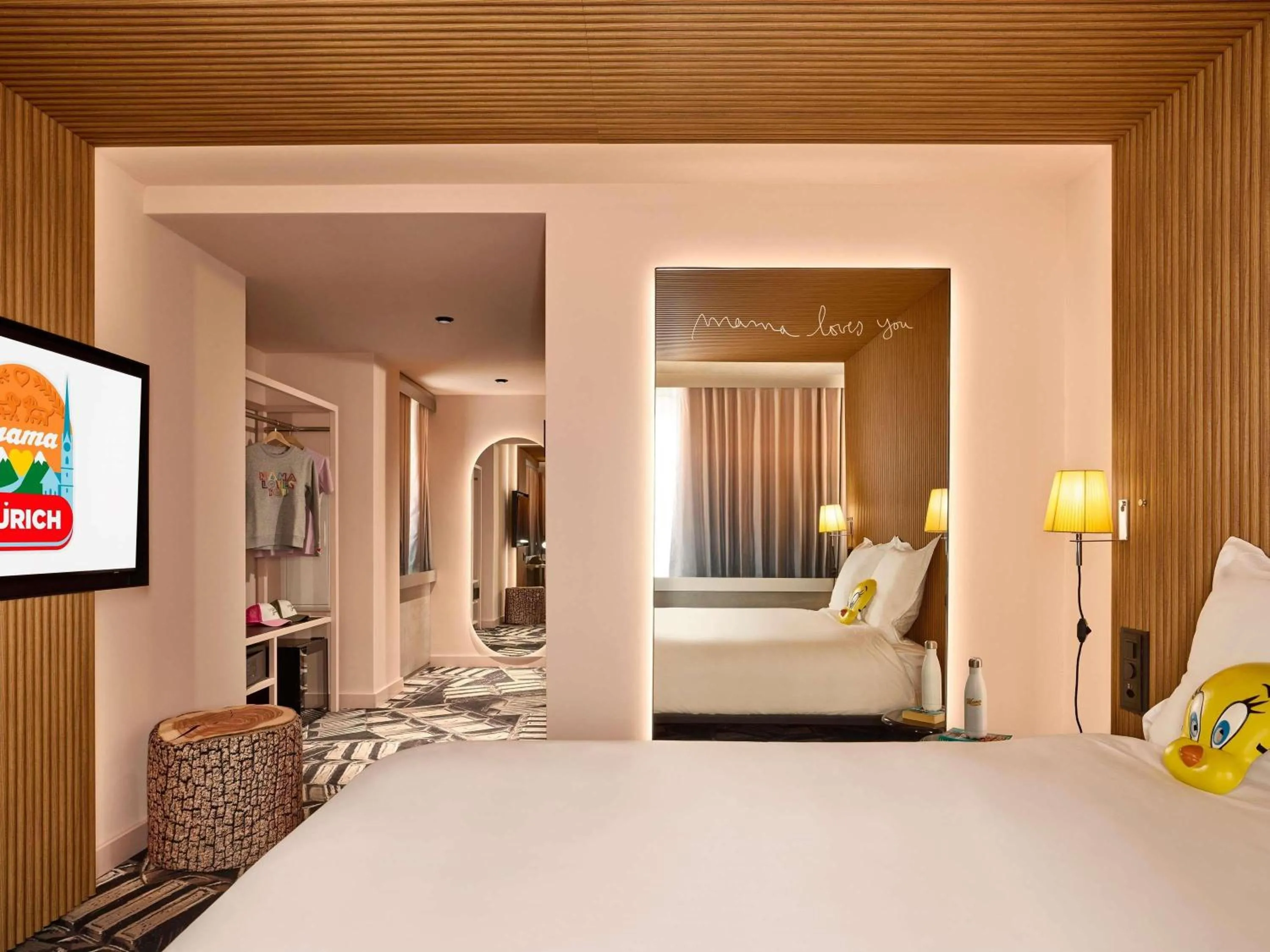 Property building, Bed in Mama Shelter Zurich