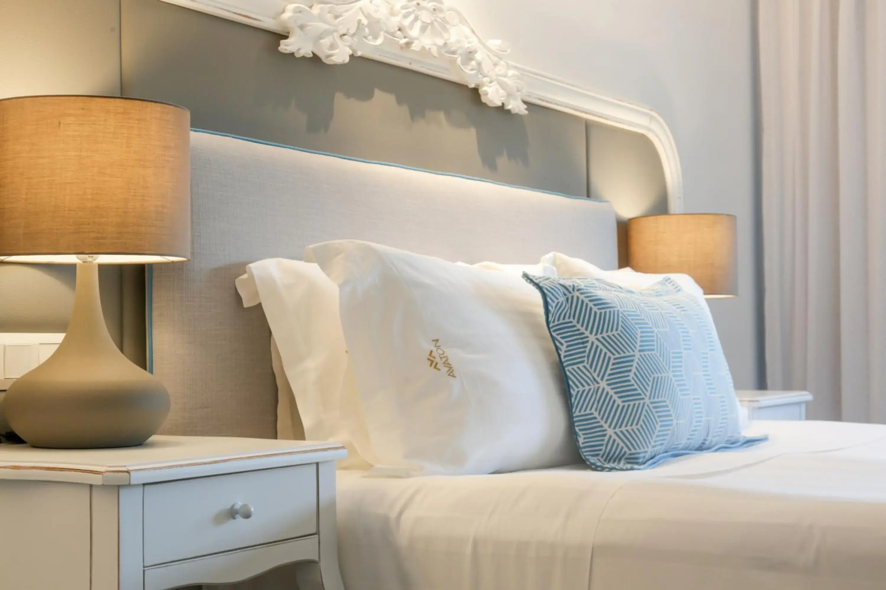 Bed in Avaton Luxury Beach Resort - Relais & Chateaux Bed in Avaton Luxury Beach Resort - Relais & Chateaux