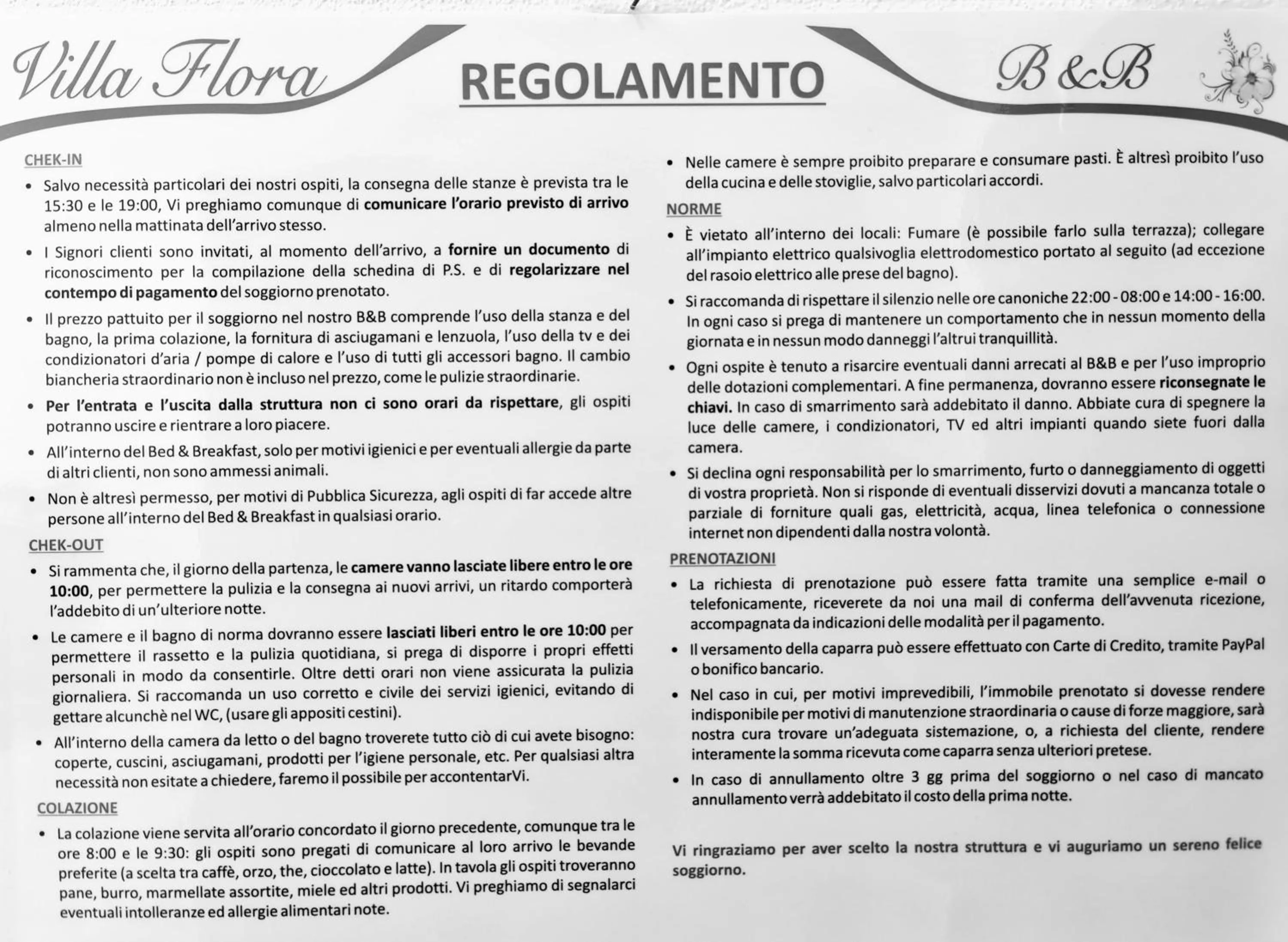 Logo/Certificate/Sign in B&B Villa Flora