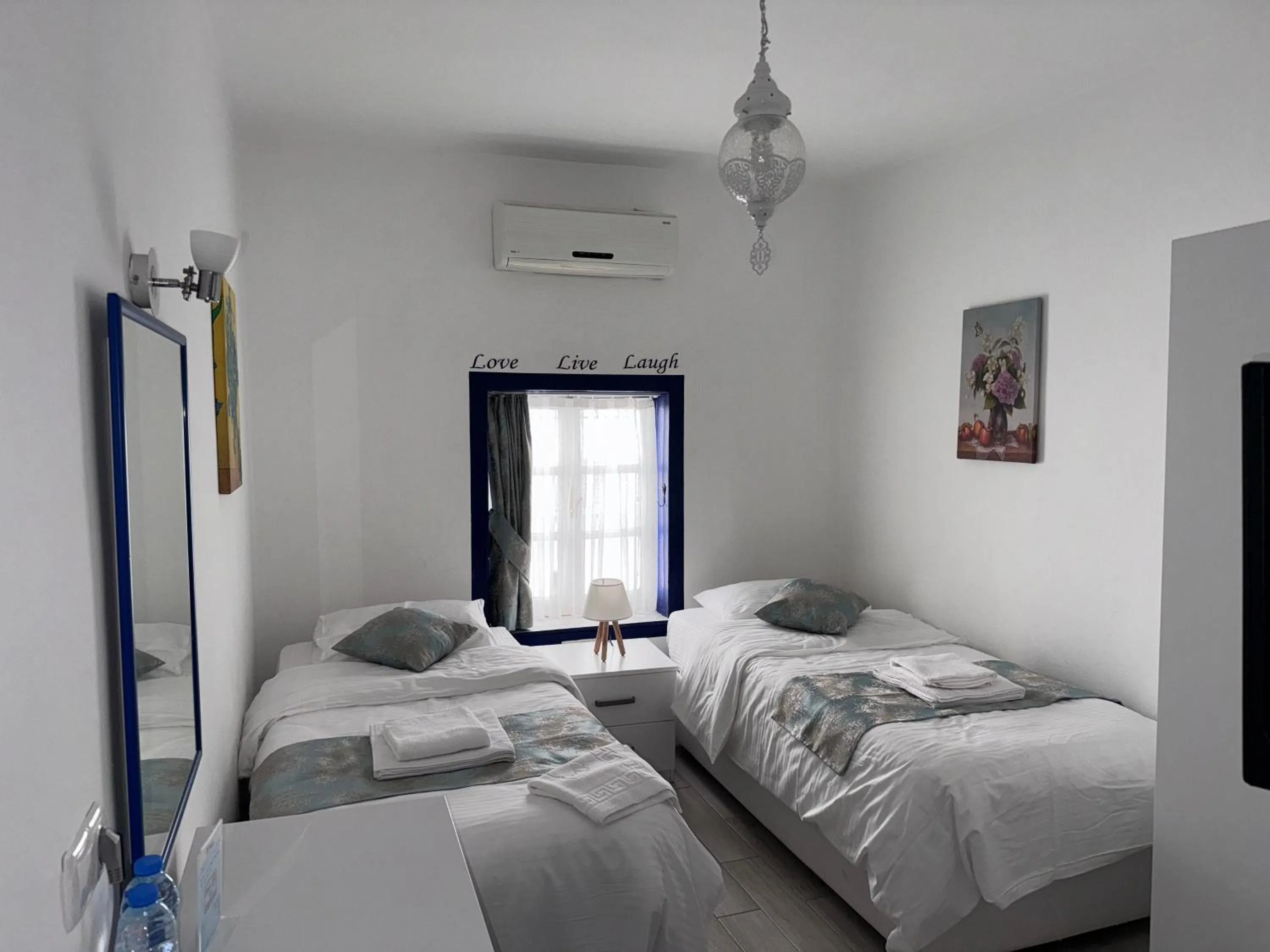 Bed in White and Blue Bodrum