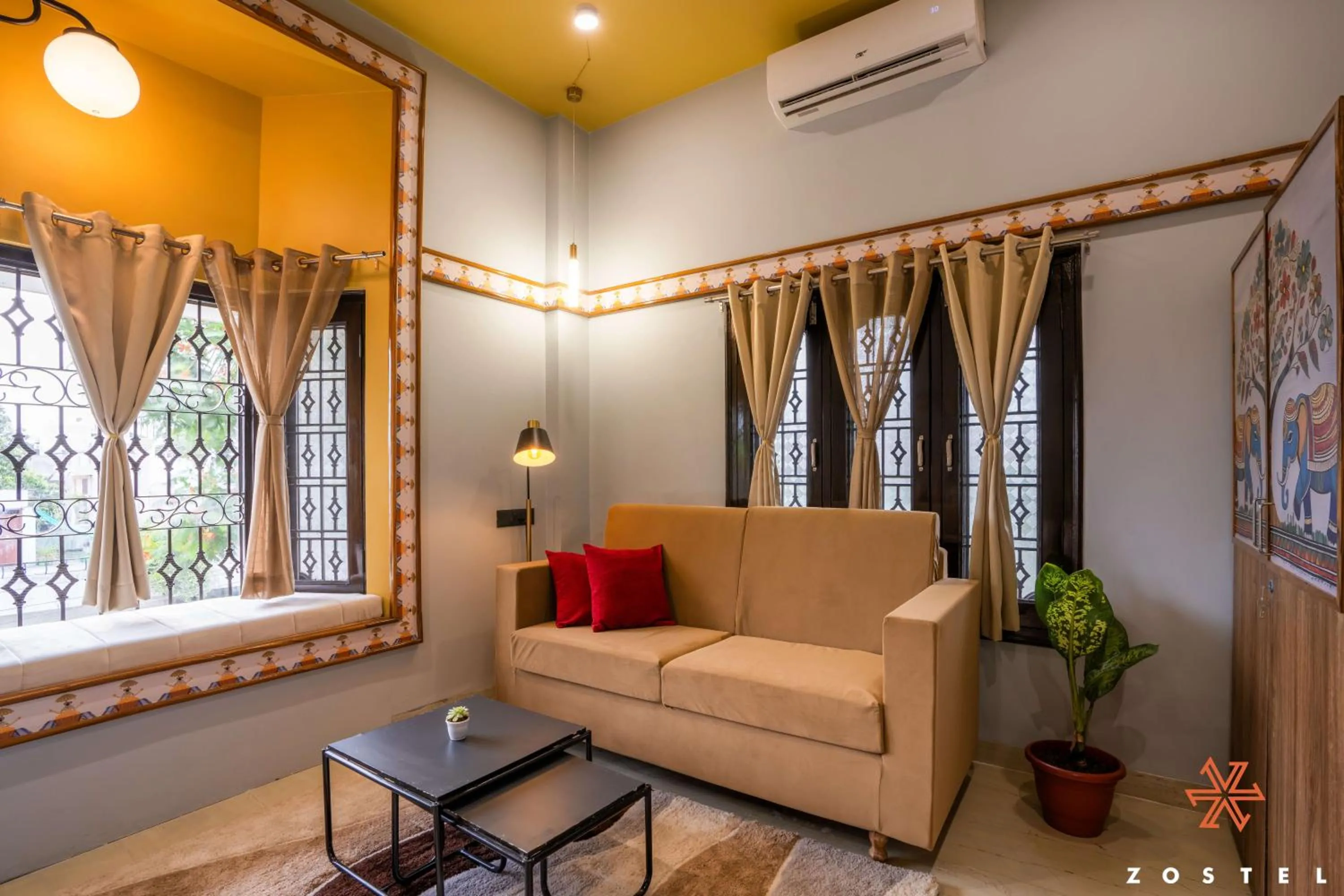 Seating area in Zostel Indore