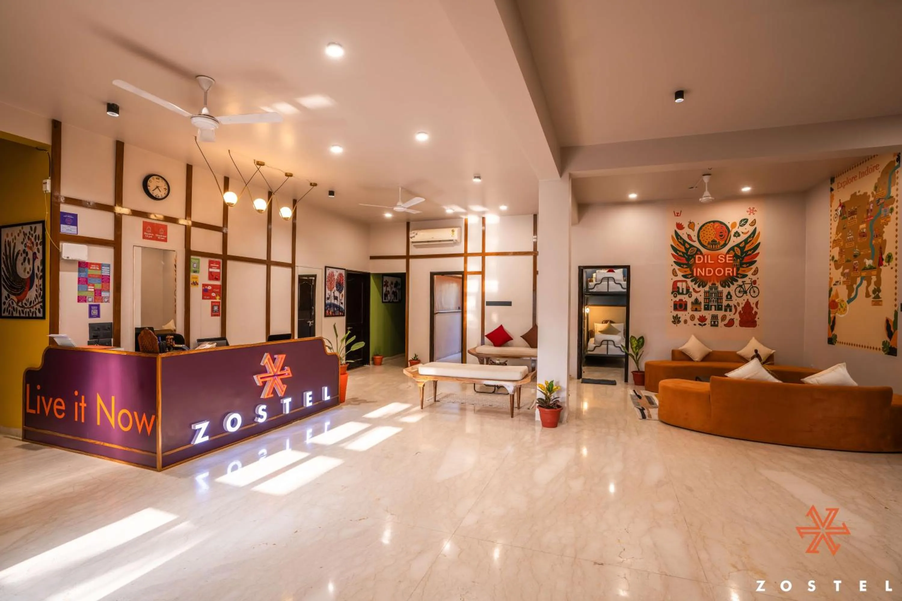 Living room in Zostel Indore