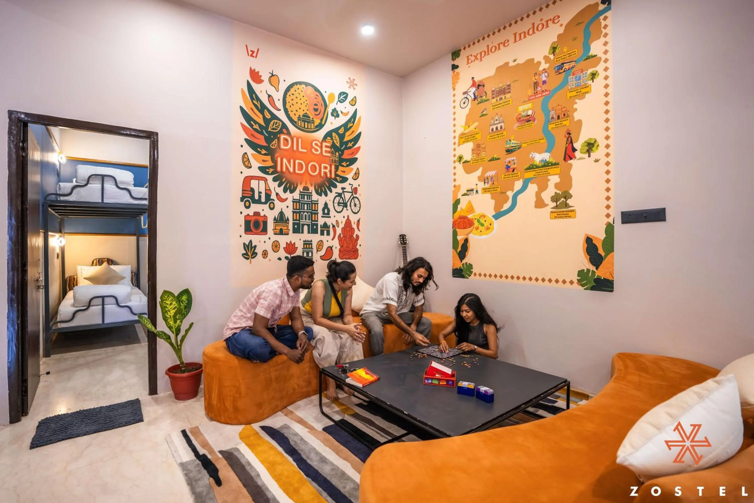 Living room, Bed in Zostel Indore