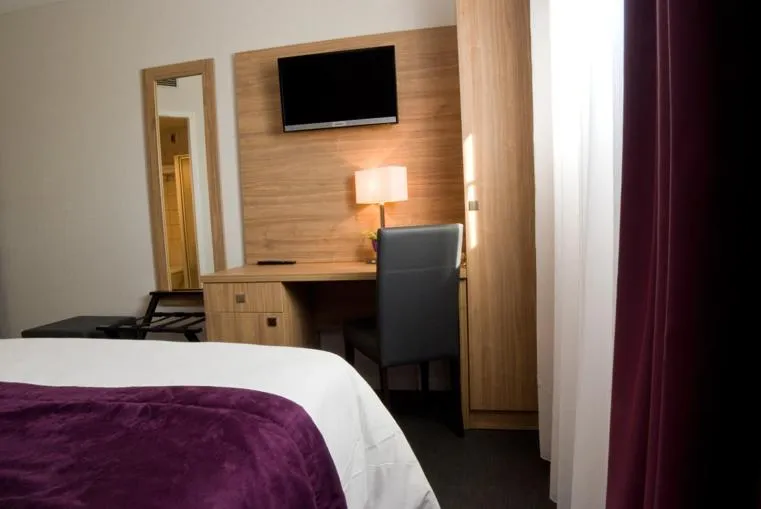 TV and multimedia, Bed in Logis Hotel Restaurant de La Madeleine