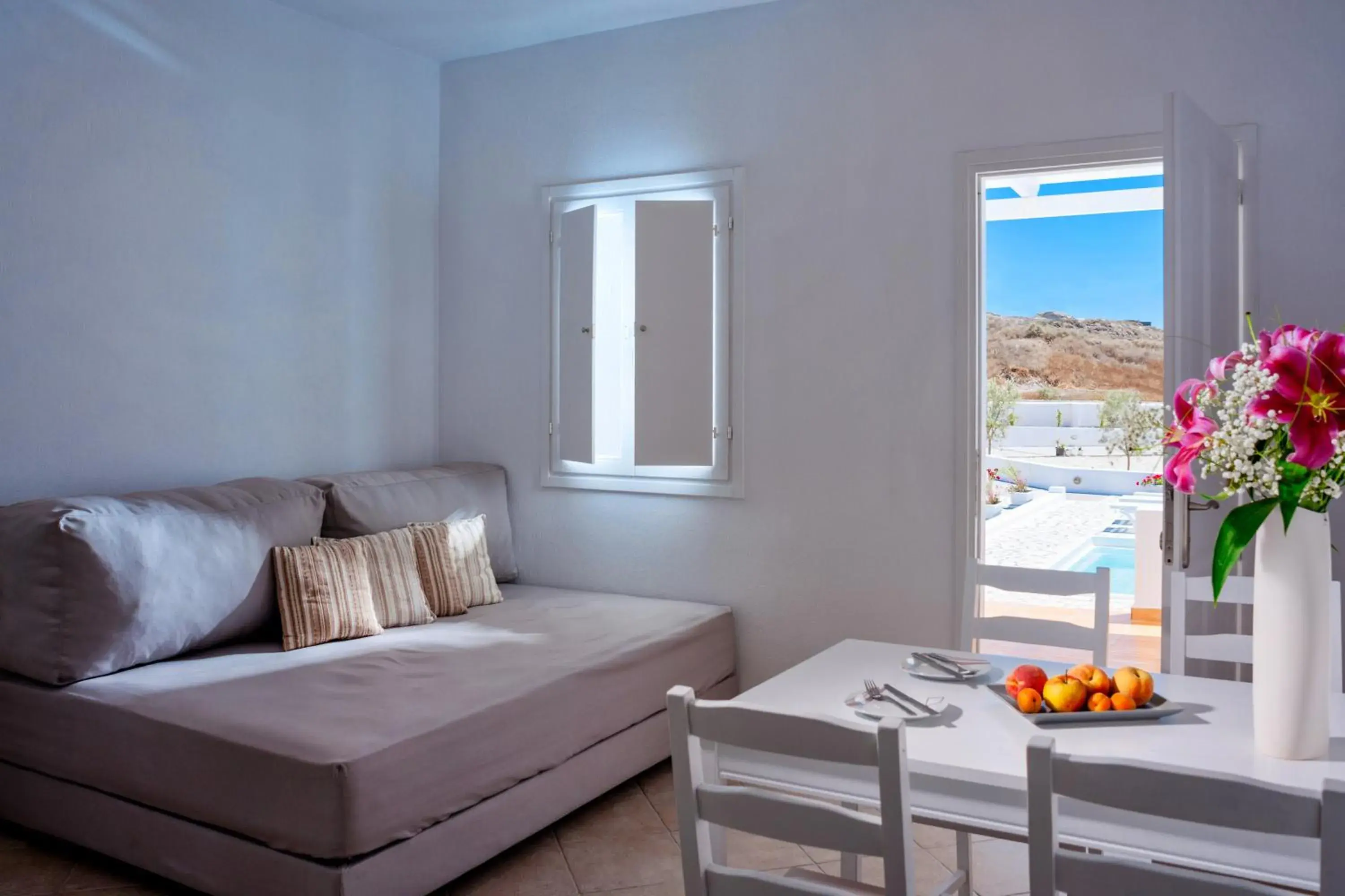 Balcony/Terrace, Bed in Katharos Pool Villas Balcony/Terrace, Bed in Katharos Pool Villas