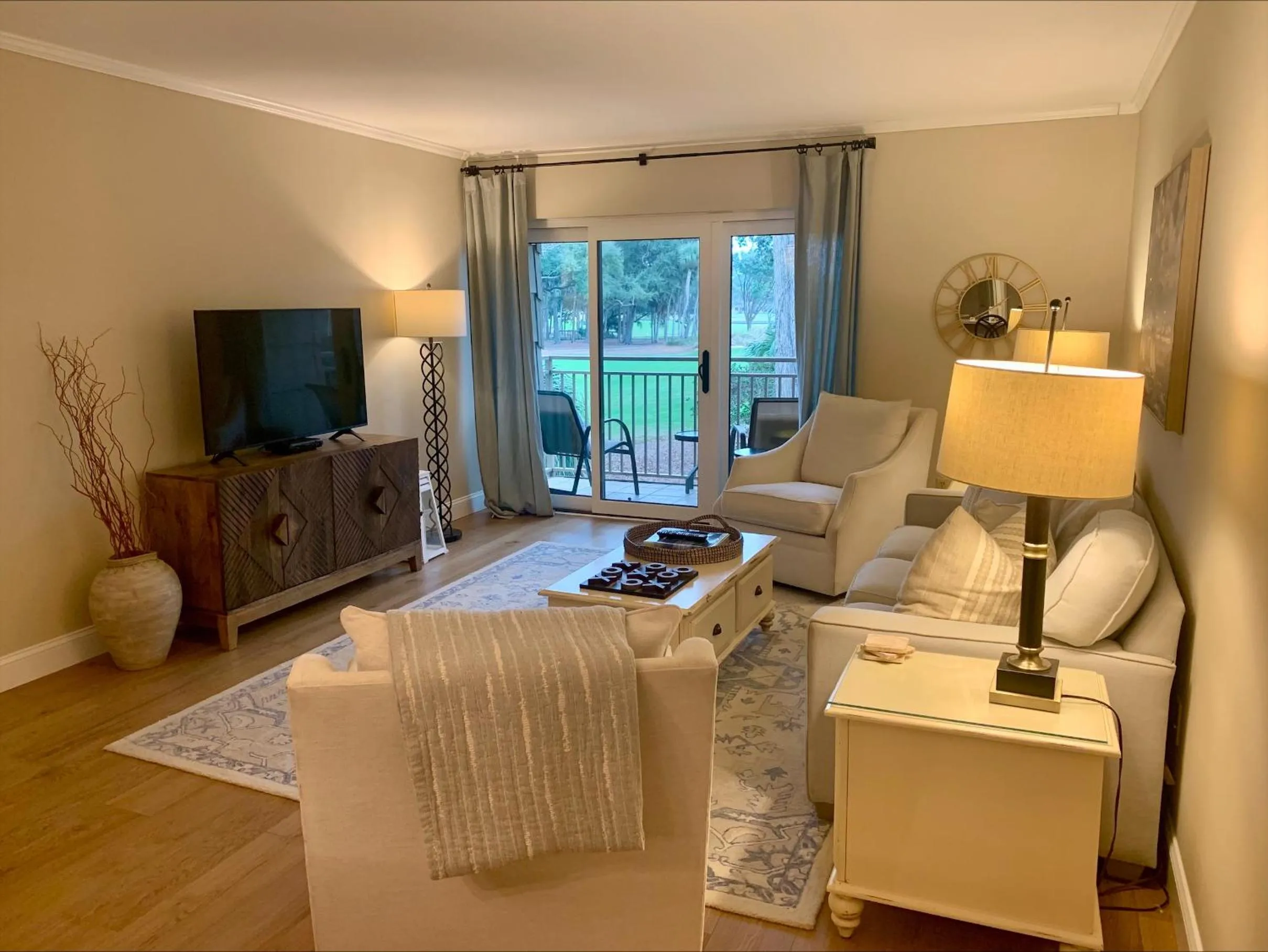 Living room, Bed in 470 Plantation Club Villas at The Sea Pines Resort