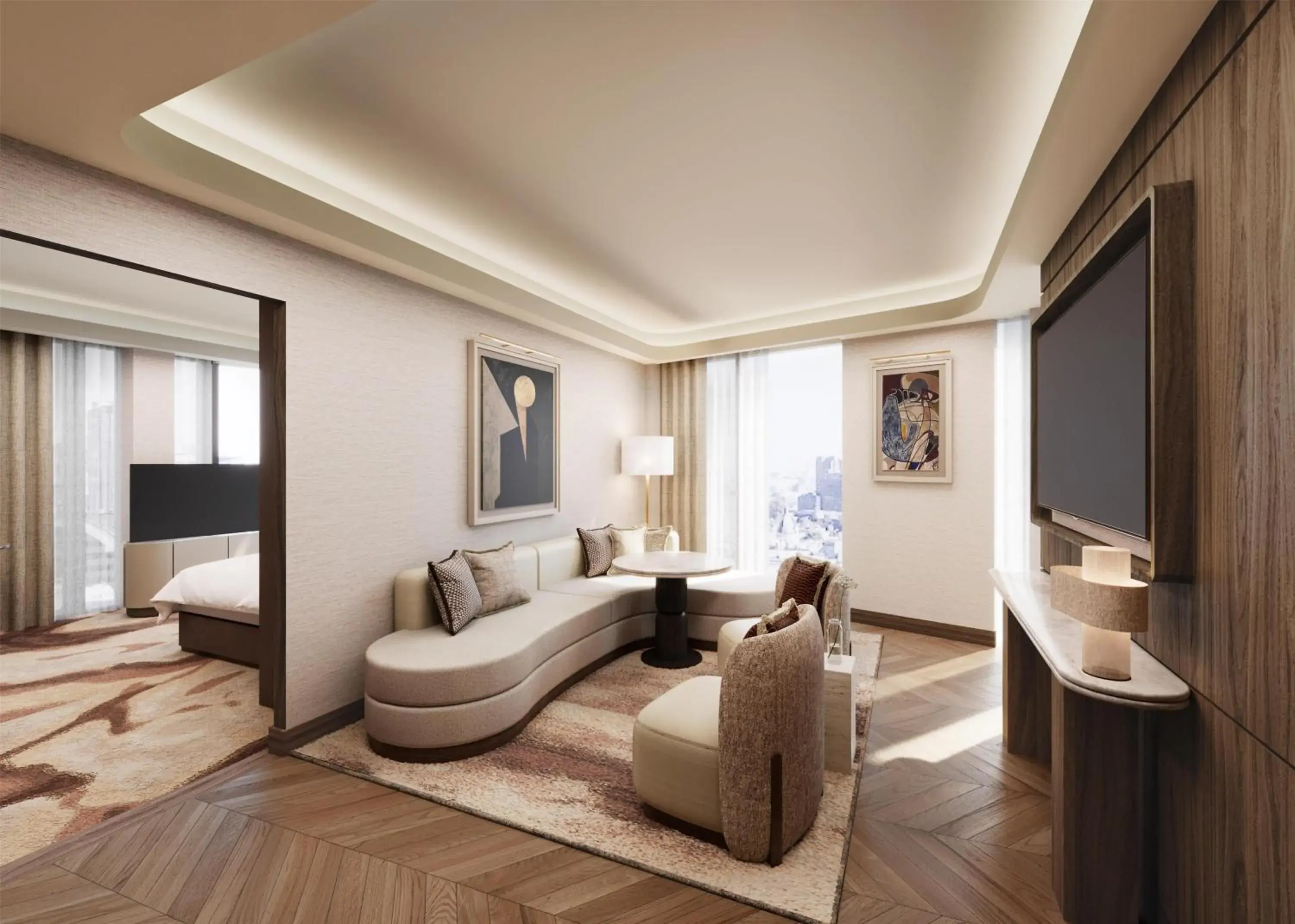 Living room, Bed in Hilton London Bankside Living room, Bed in Hilton London Bankside