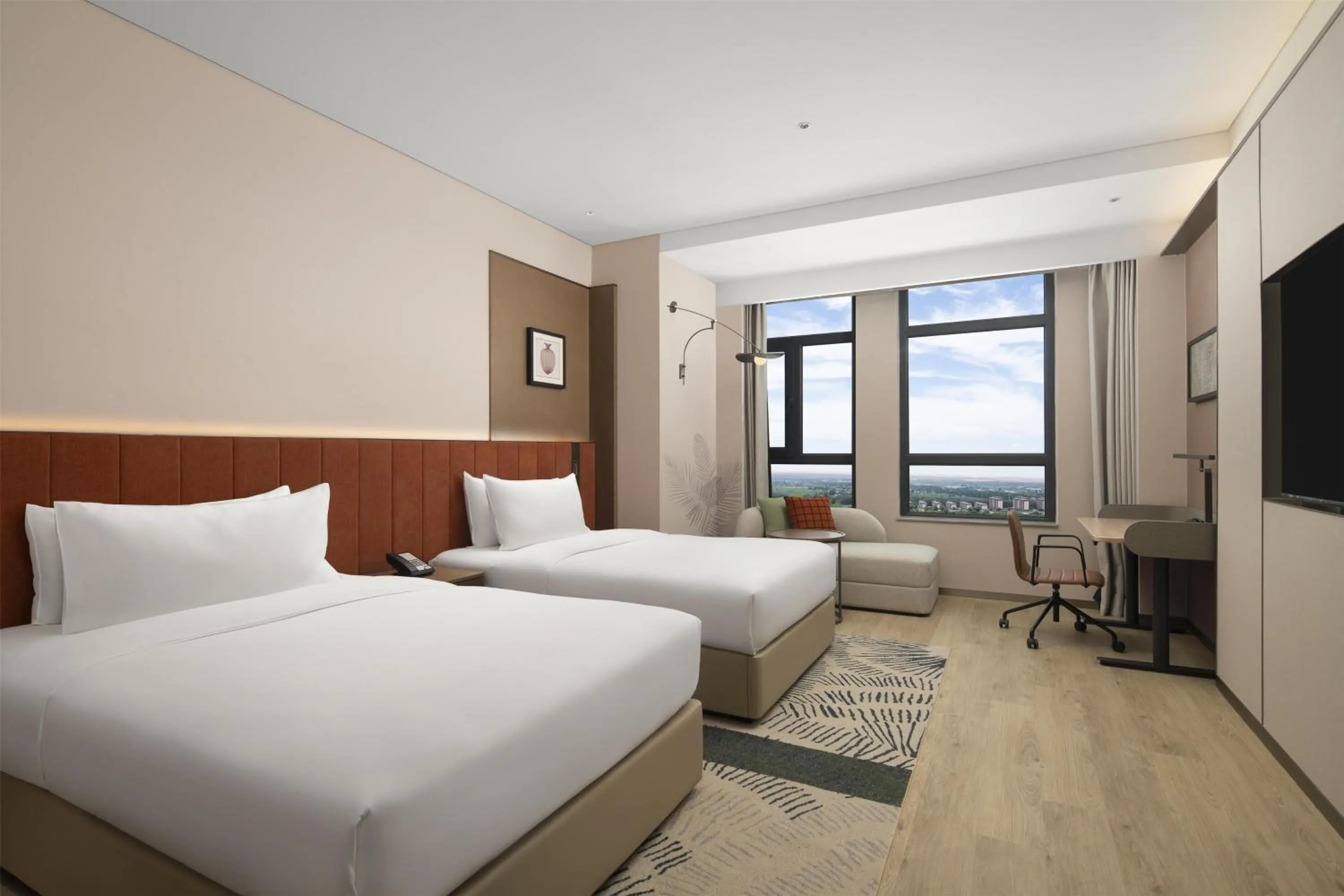 Living room, Bed in Hilton Garden Inn Zhongwei Shapotou