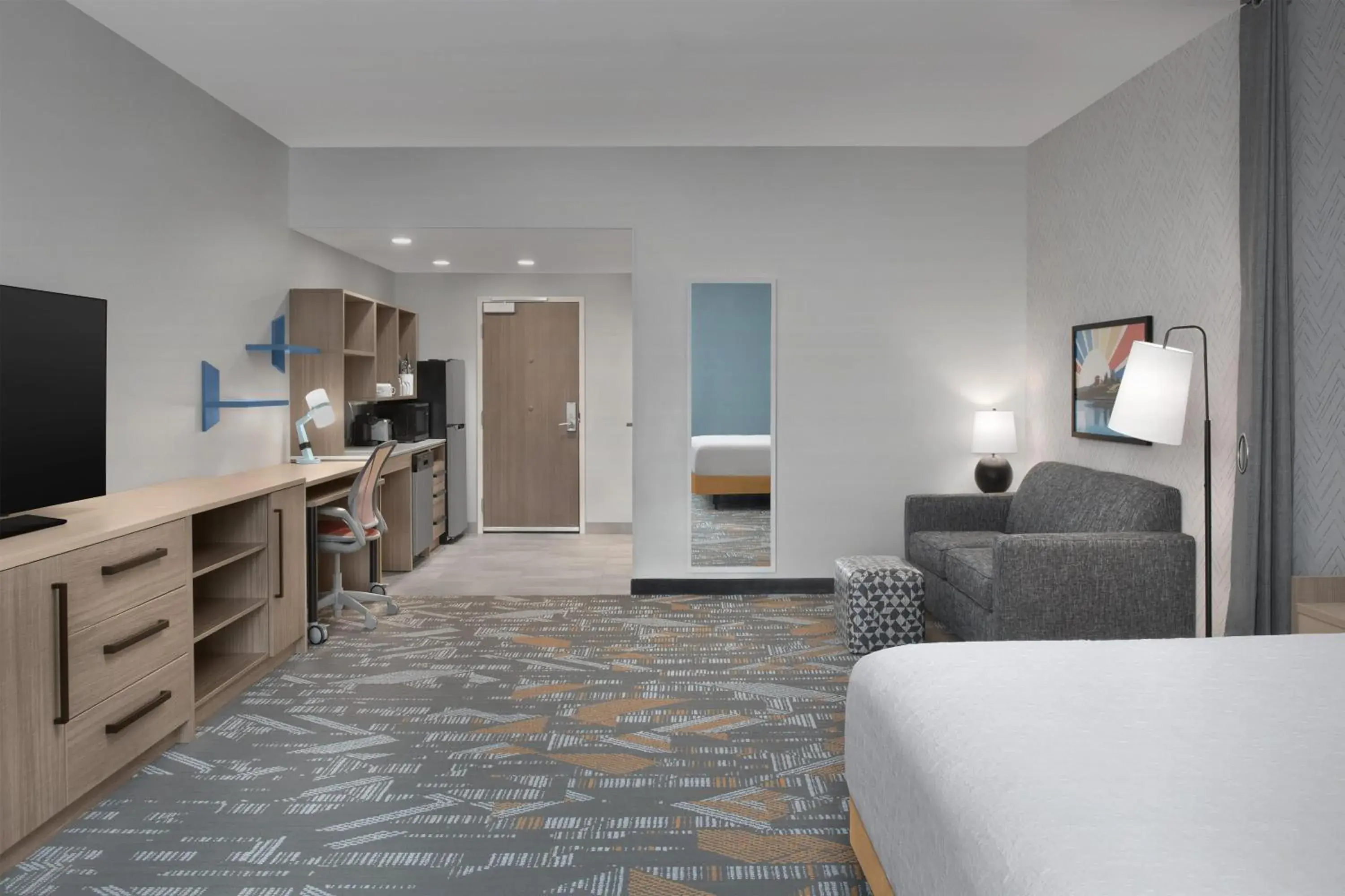 Living room, Bed in Home2 Suites By Hilton Syracuse Liverpool Airport Area Living room, Bed in Home2 Suites By Hilton Syracuse Liverpool Airport Area