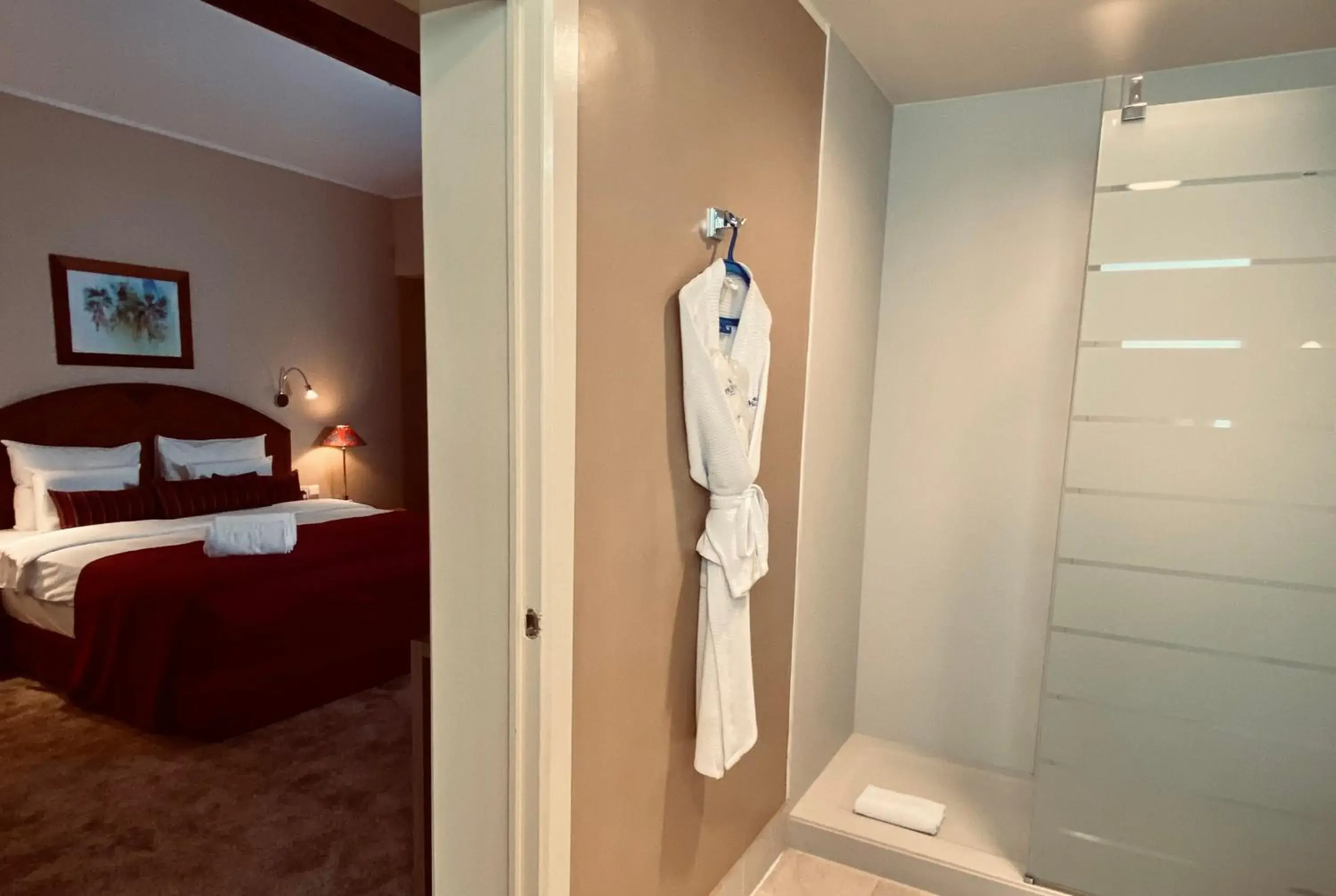 Shower, Bed in Hotel Memling Shower, Bed in Hotel Memling