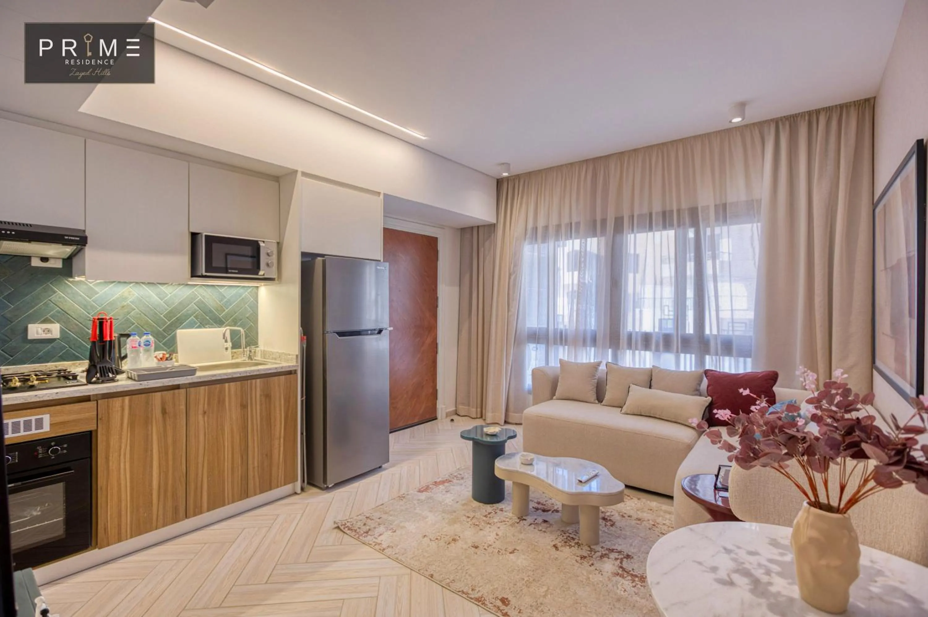 Kitchen or kitchenette, Bed in Prime Residence Zayed Hills