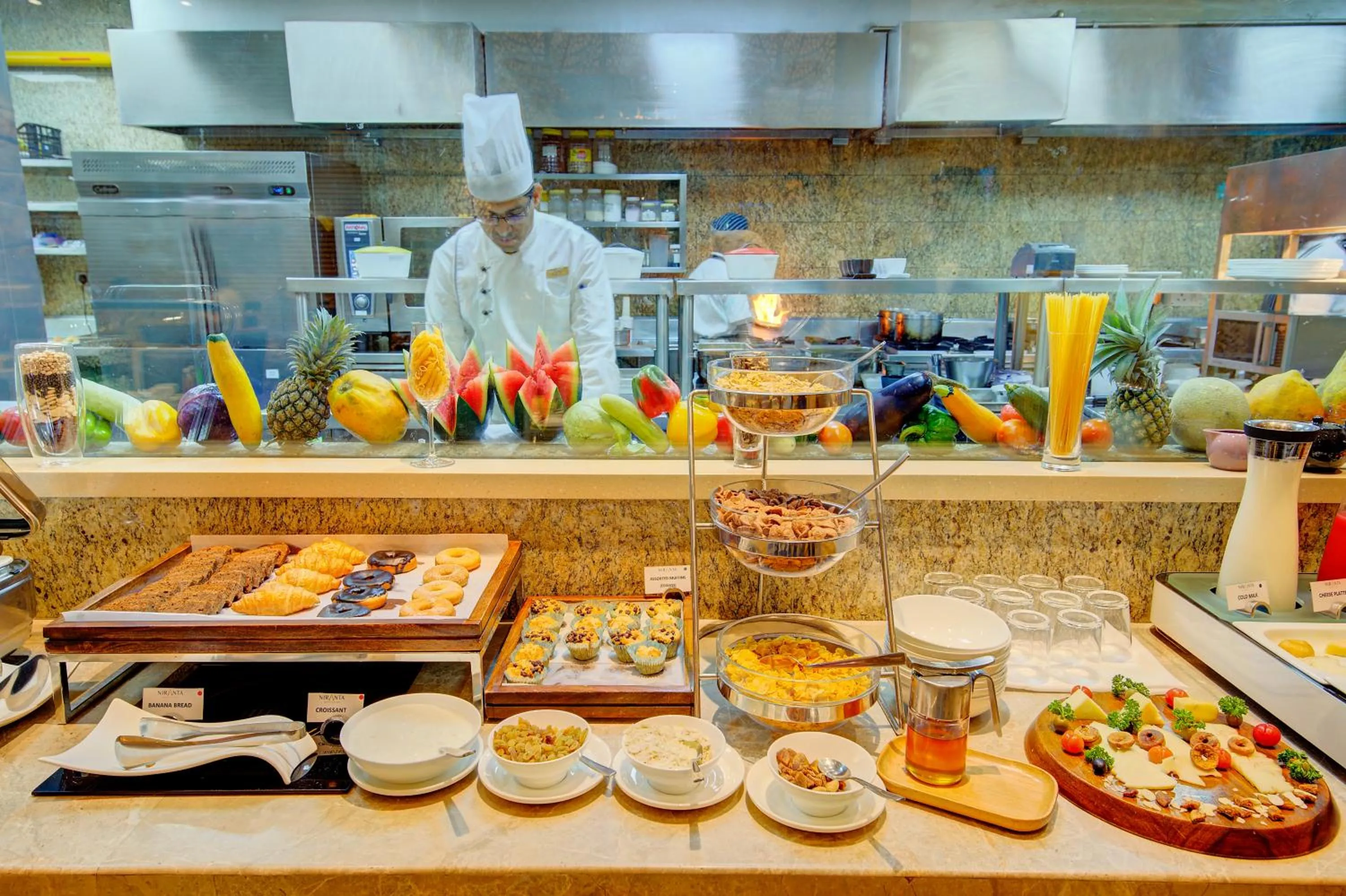 Buffet breakfast in Niranta Transit Hotel Terminal 2 Arrivals/Landside