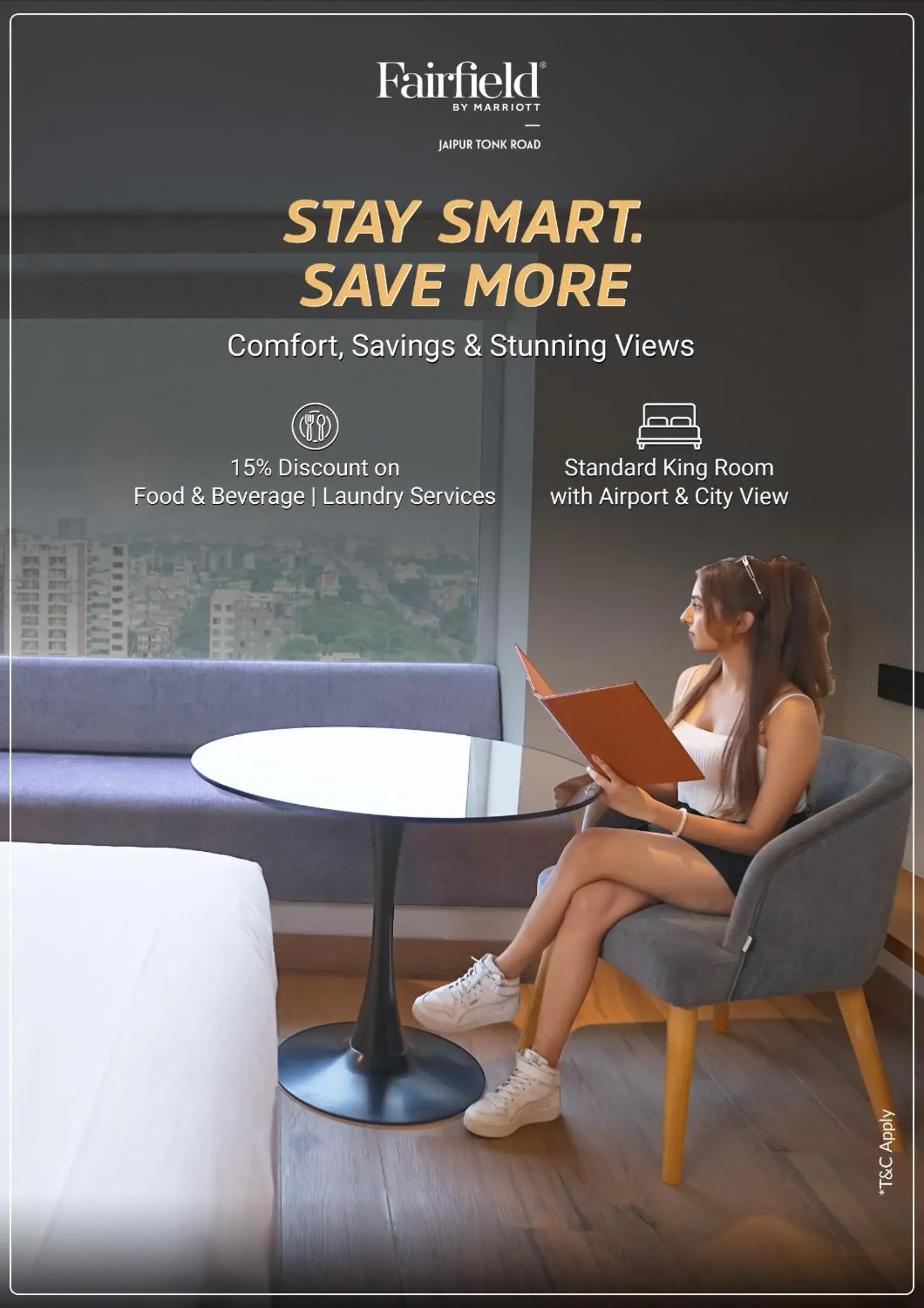 Standard King Room with Airport View and City View: Enjoy 15% discount on F&B and Laundry services in Fairfield by Marriott Jaipur Tonk Road Standard King Room with Airport View and City View: Enjoy 15% discount on F&B and Laundry services in Fairfield by Marriott Jaipur Tonk Road