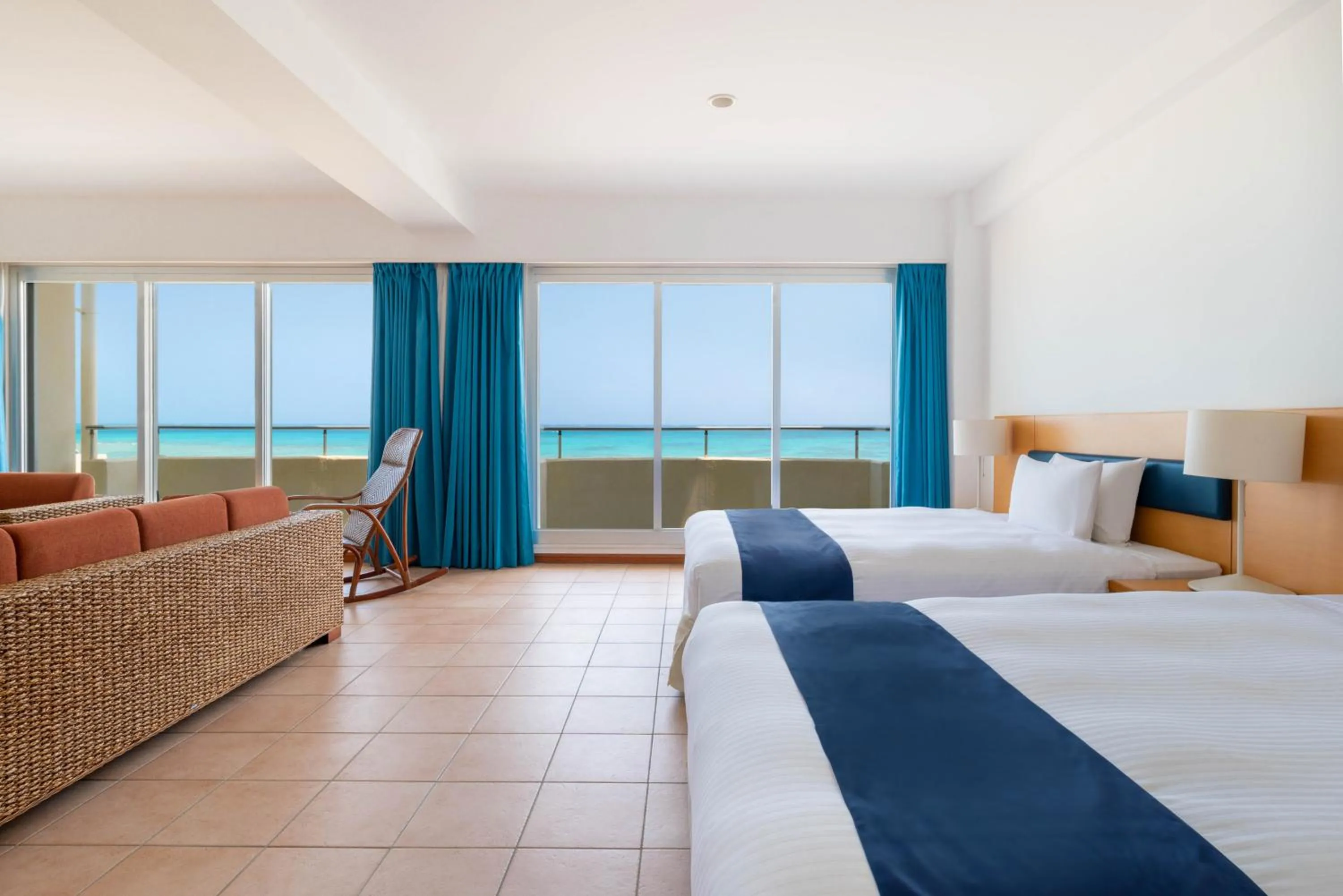 View (from property/room), Bed in EN RESORT Kumejima EEF Beach Hotel