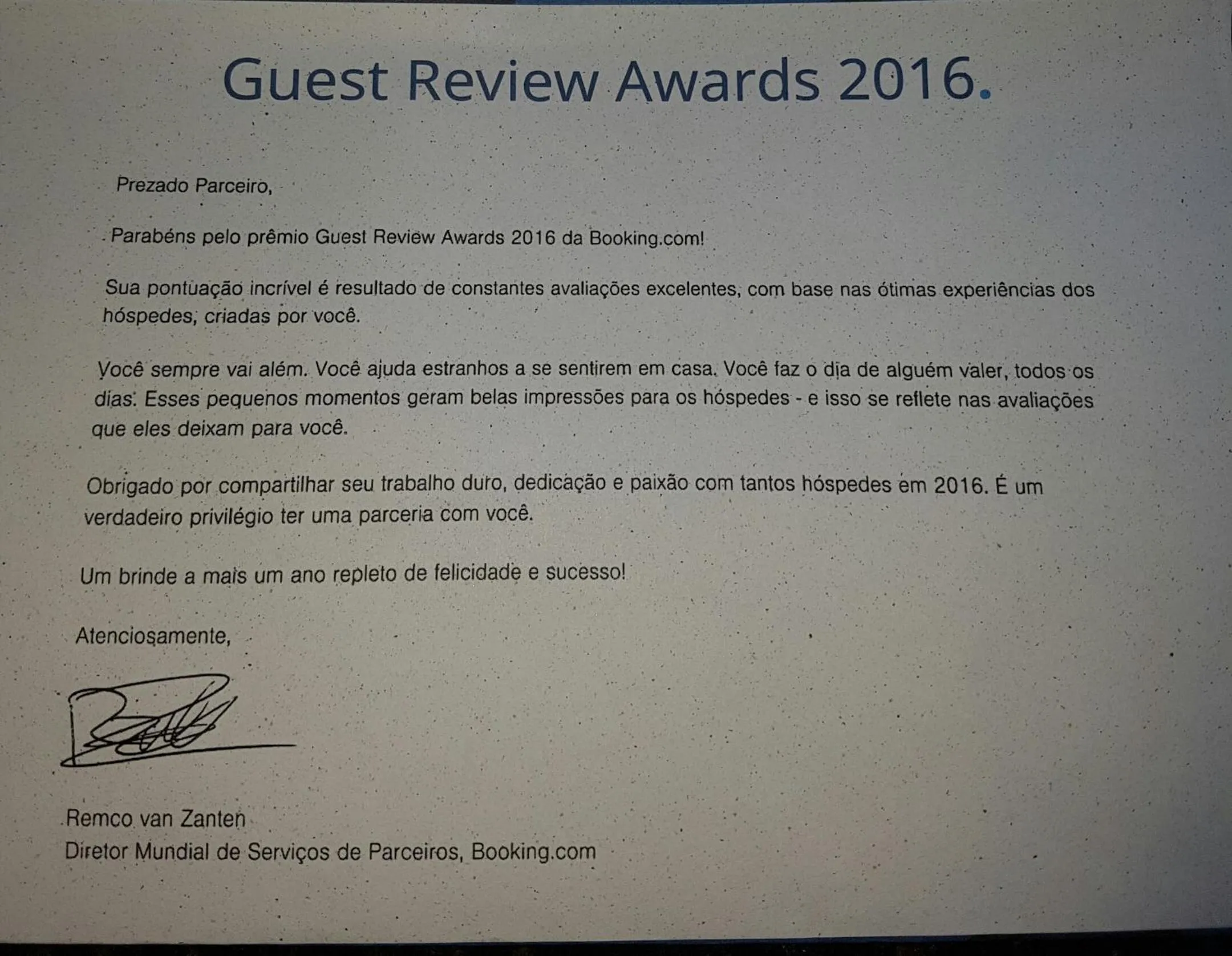 Certificate/Award in Pousada das Orquídeas