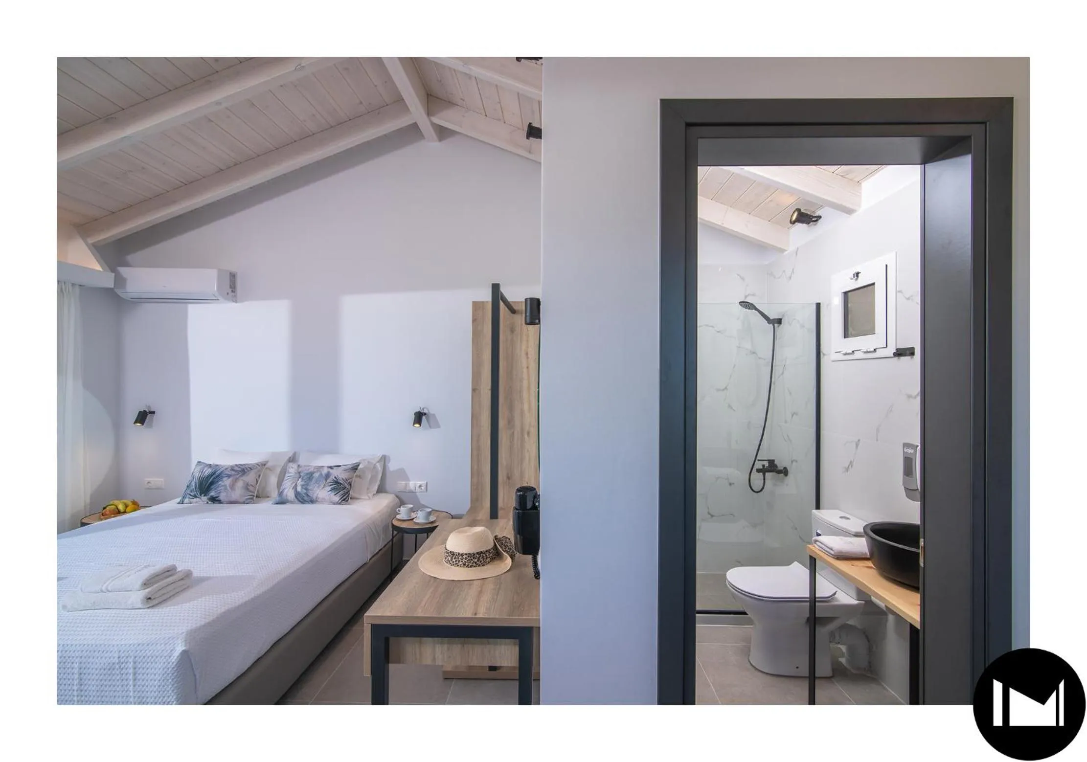 Bathroom, Bed in Anemos Suites by Estia