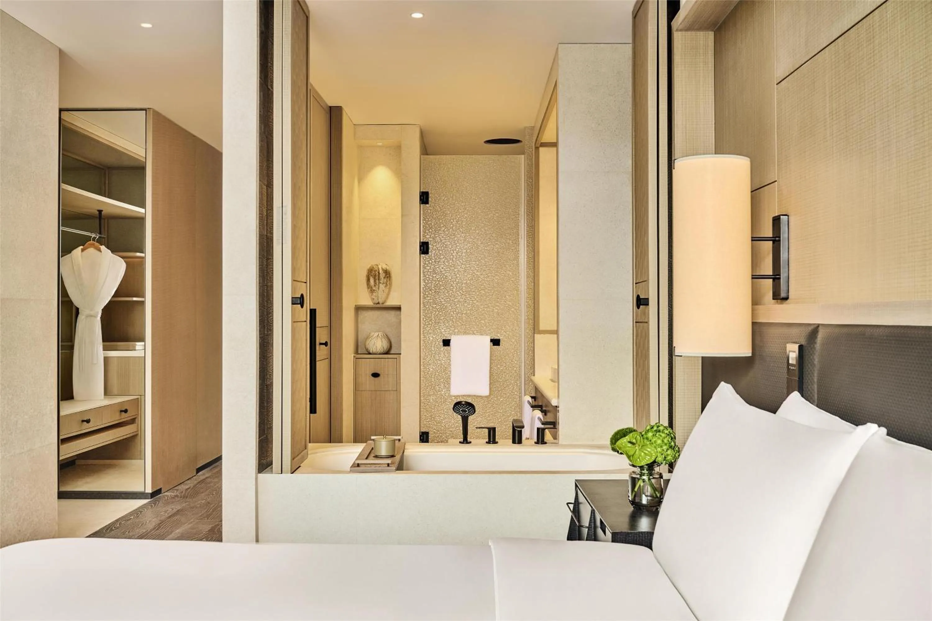Bathroom, Bed in Shu Hua Hotel Tianmu Mountain, Curio Collection By Hilton