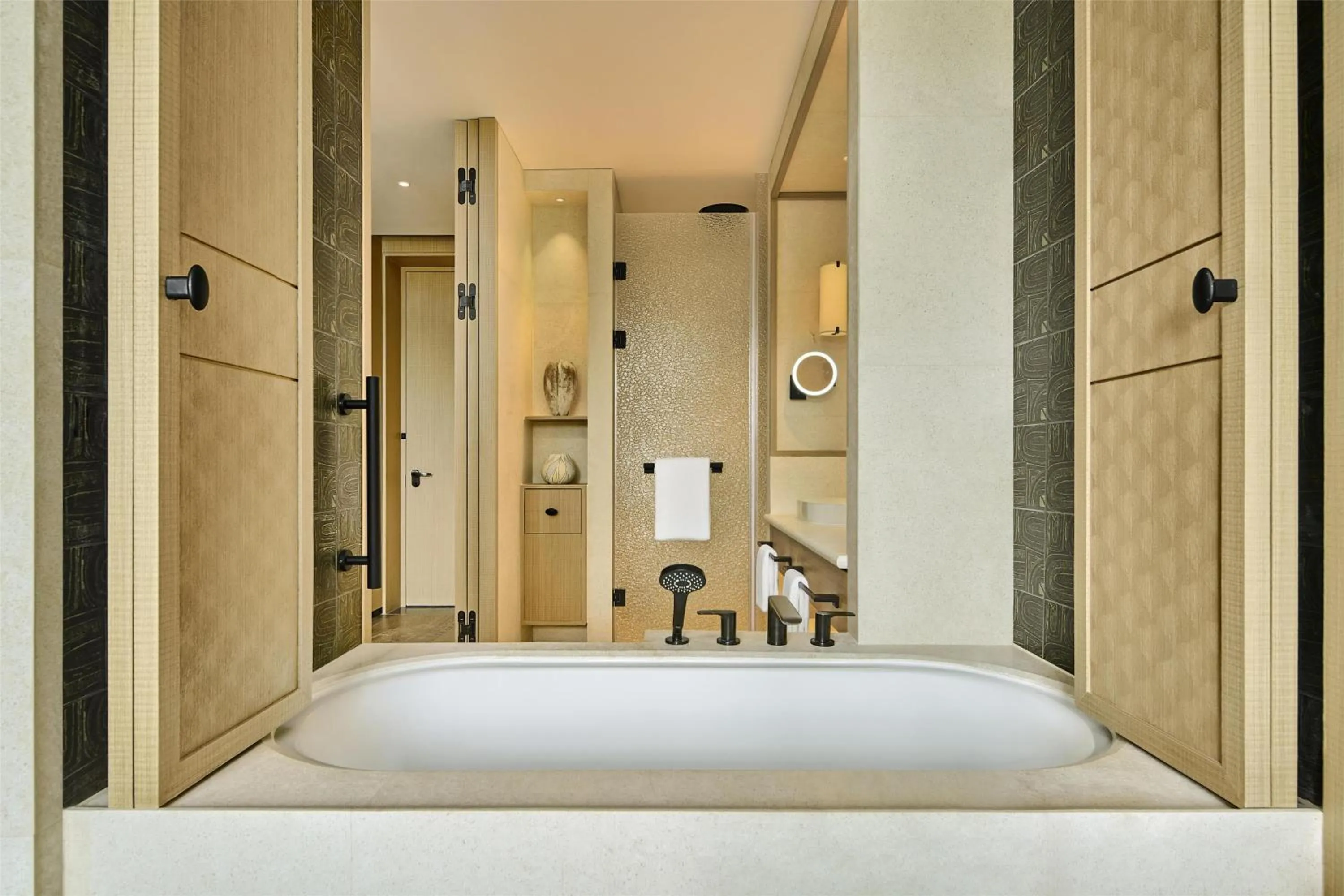 Bathroom, Bed in Shu Hua Hotel Tianmu Mountain, Curio Collection By Hilton