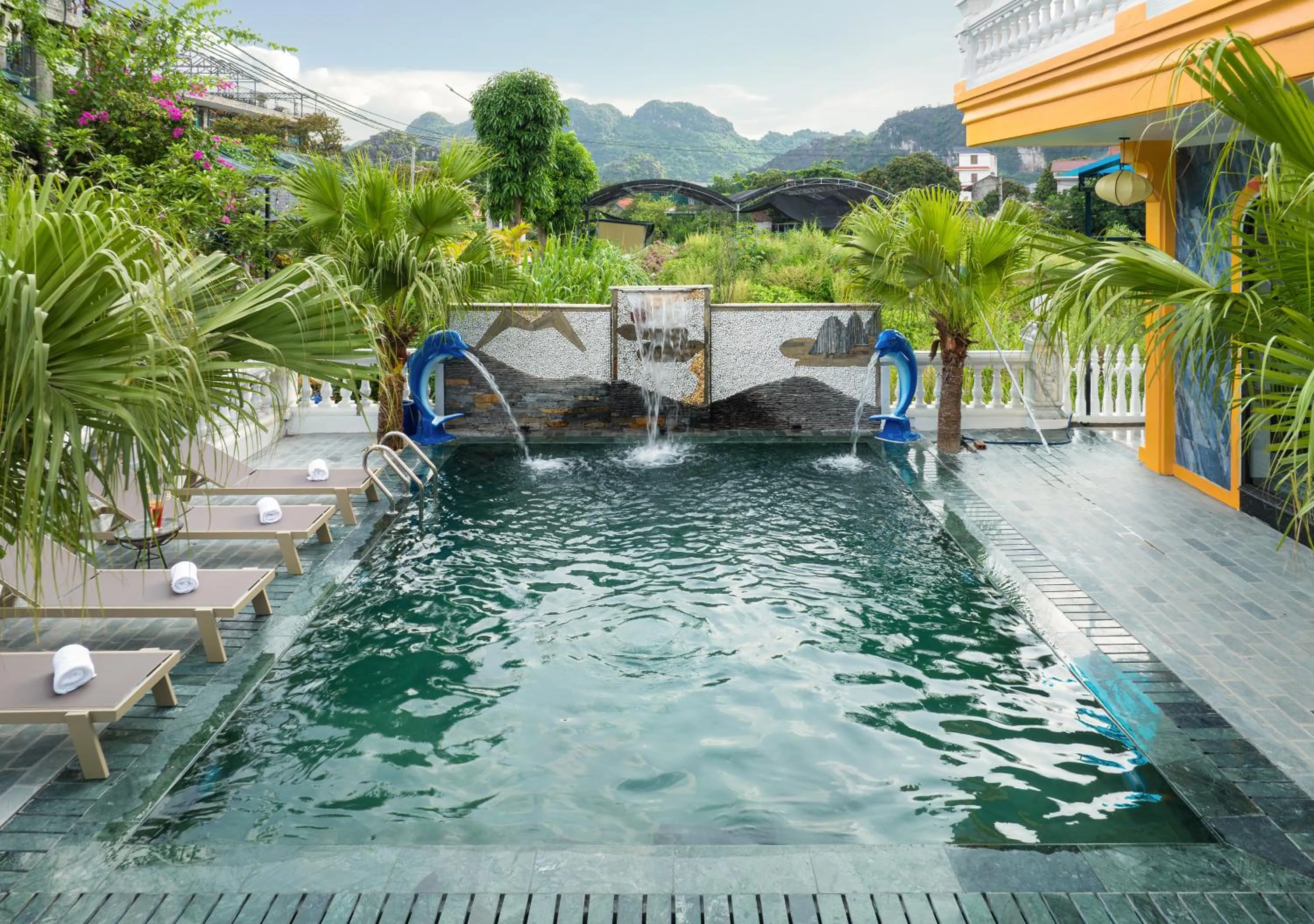 Pool view in Tam Coc Babylon Hotel