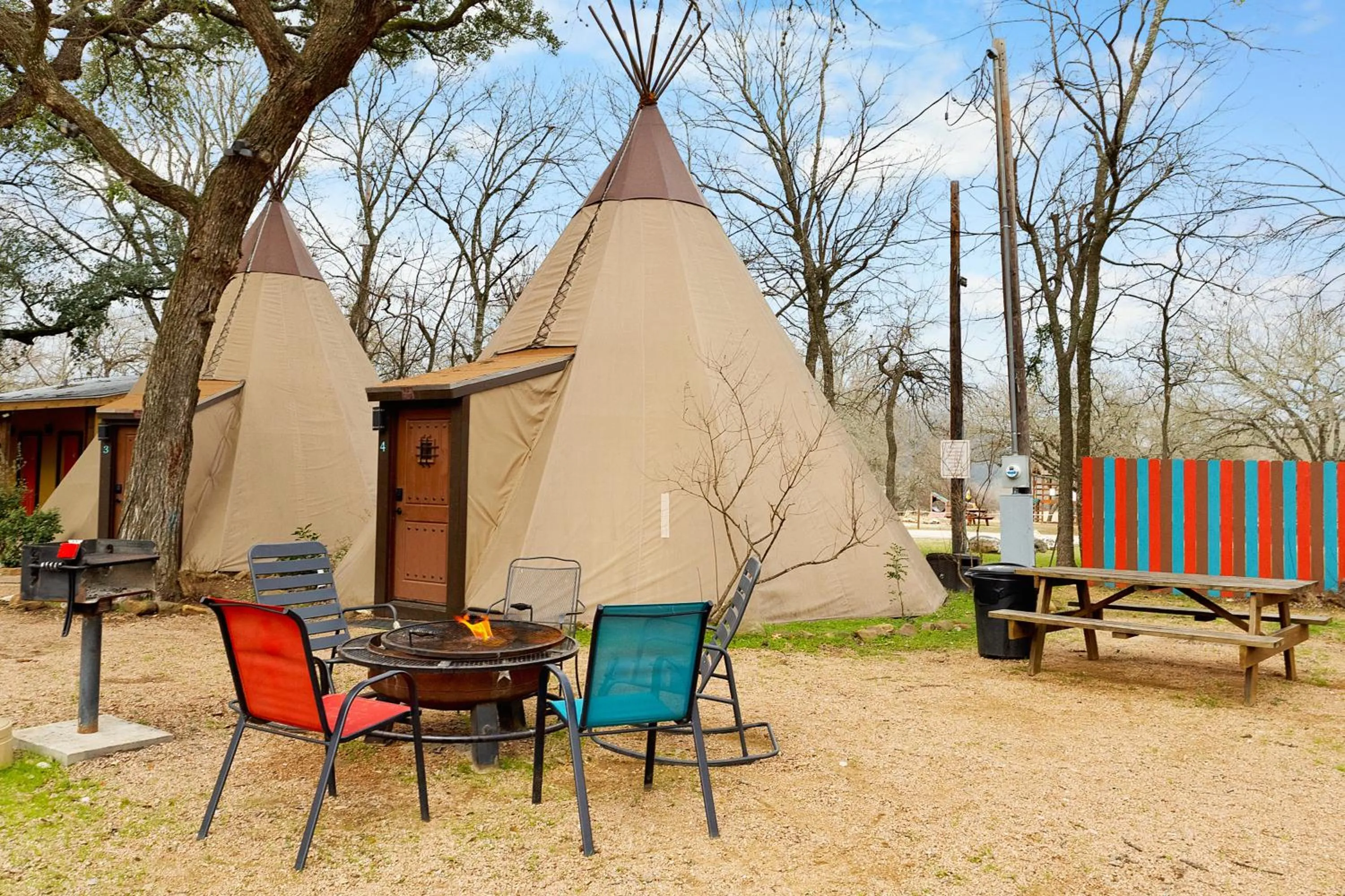 Seating area in Tipis on the Guadalupe