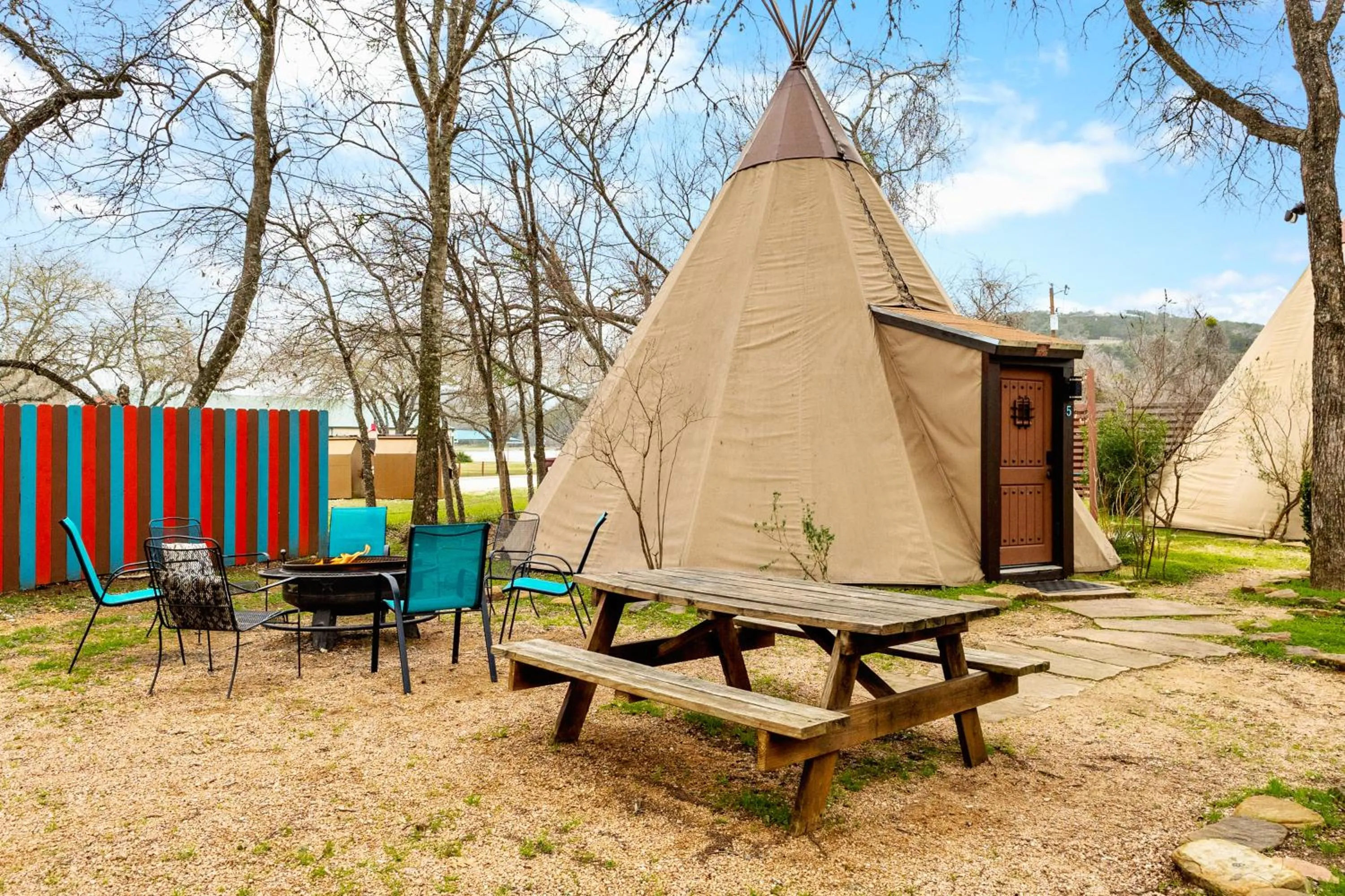 Seating area in Tipis on the Guadalupe