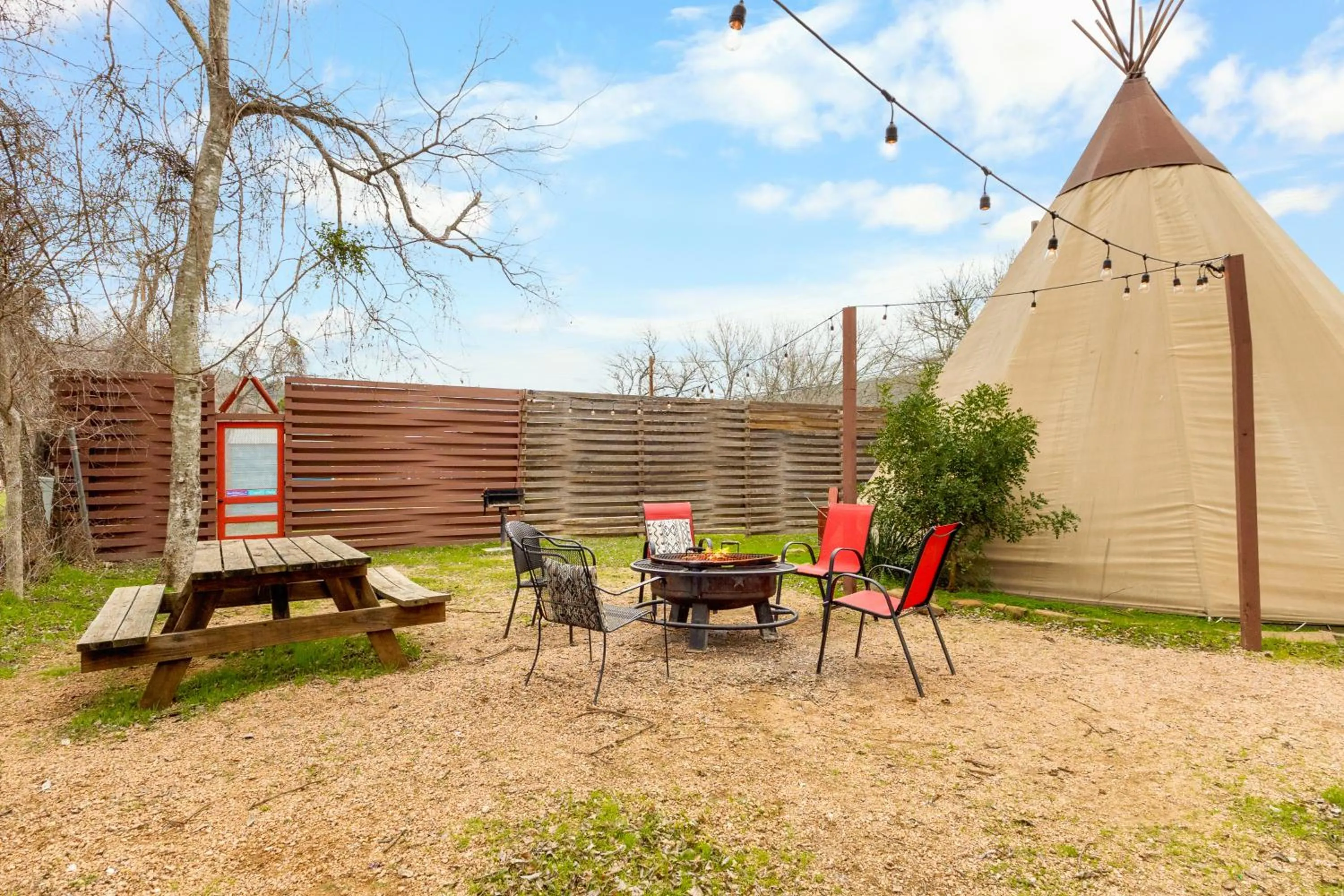 Seating area in Tipis on the Guadalupe