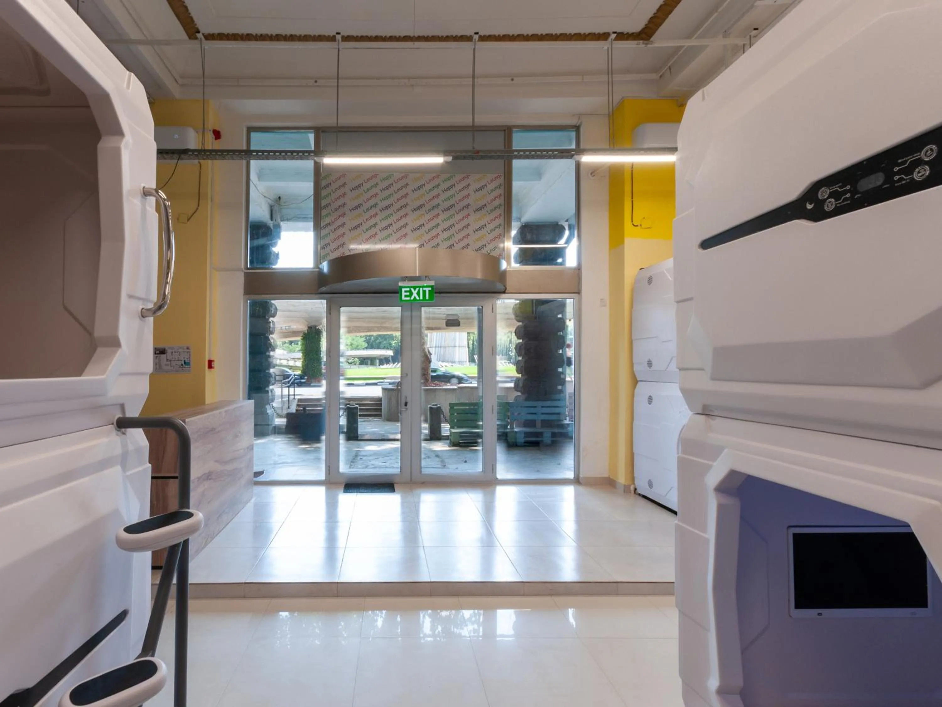 Communal lounge/ TV room in Capsule Hotel Happy lounge