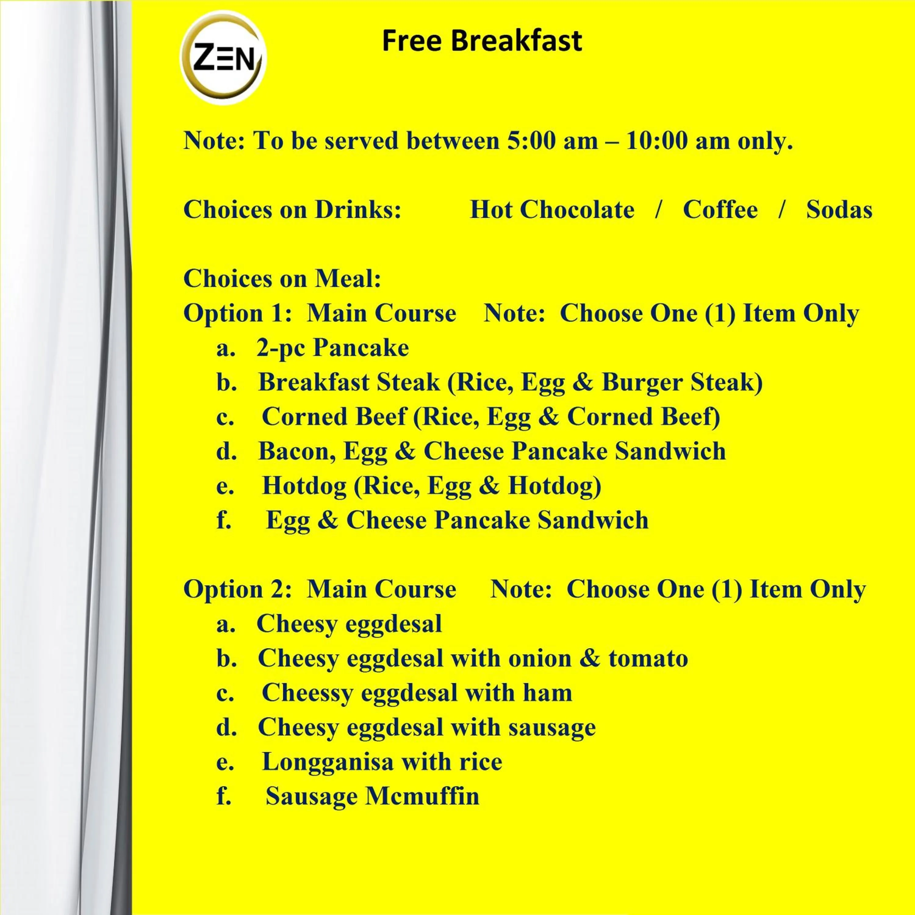 Food and drinks in Oriental Zen Suites