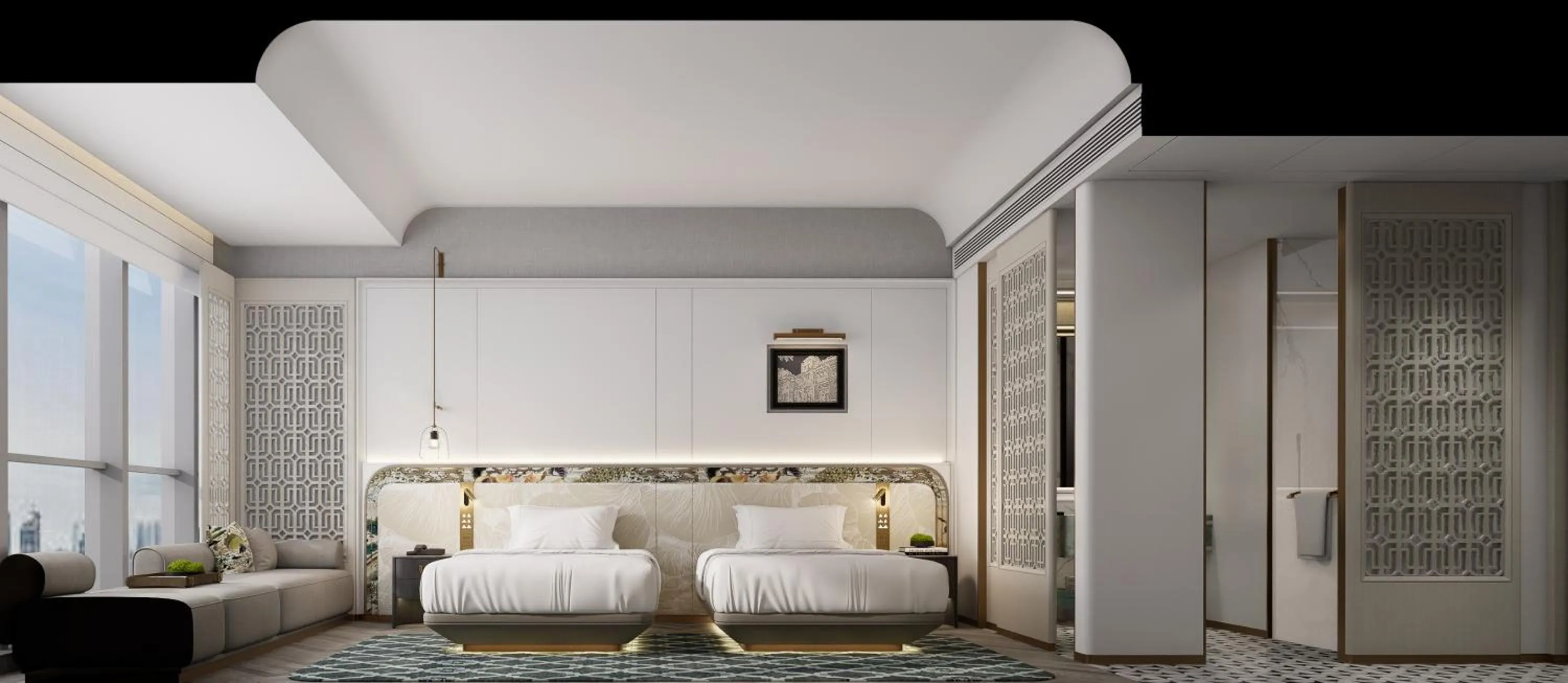 Manchurian Window Twin Room in Mehood Elegant Hotel Panyu Chimelong Wanbo Business District