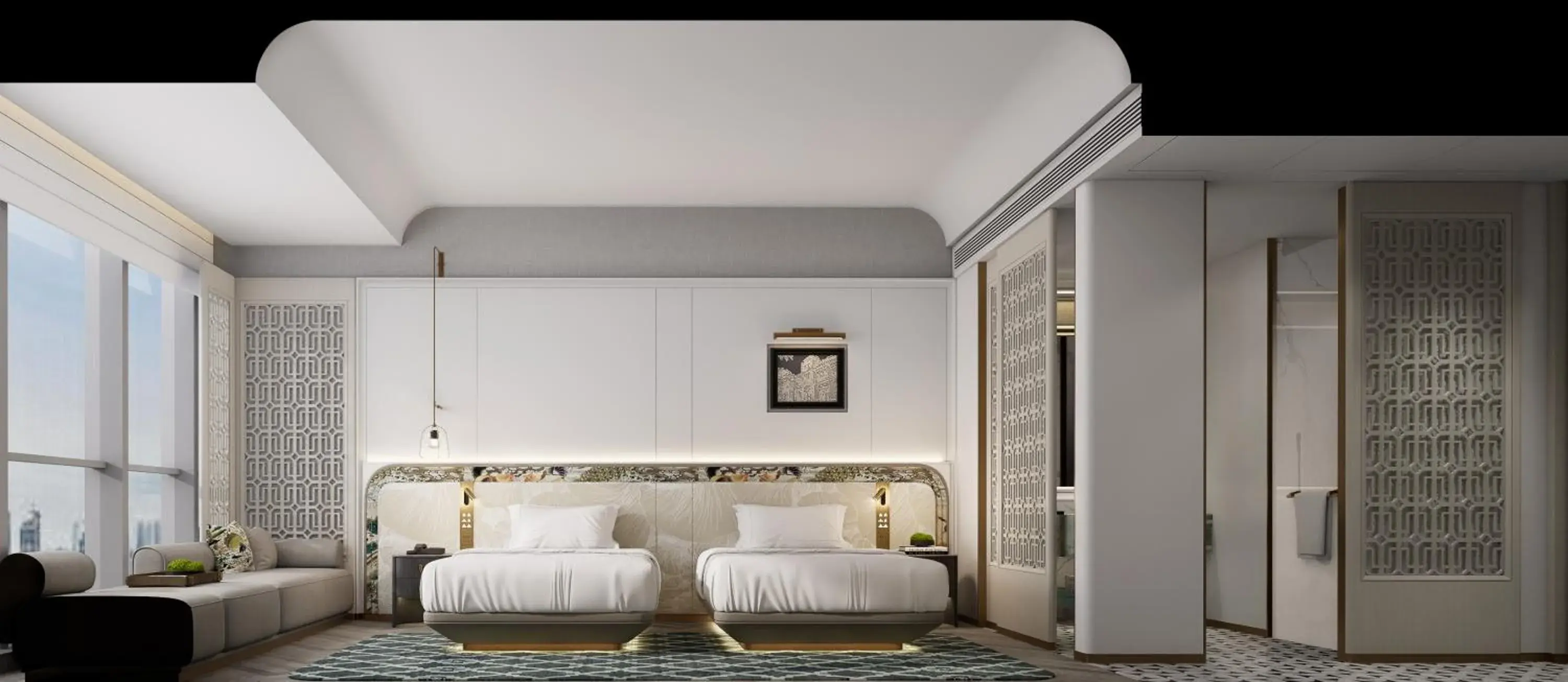 Manchurian Window Twin Room in Mehood Elegant Hotel Panyu Chimelong Wanbo Business District Manchurian Window Twin Room in Mehood Elegant Hotel Panyu Chimelong Wanbo Business District