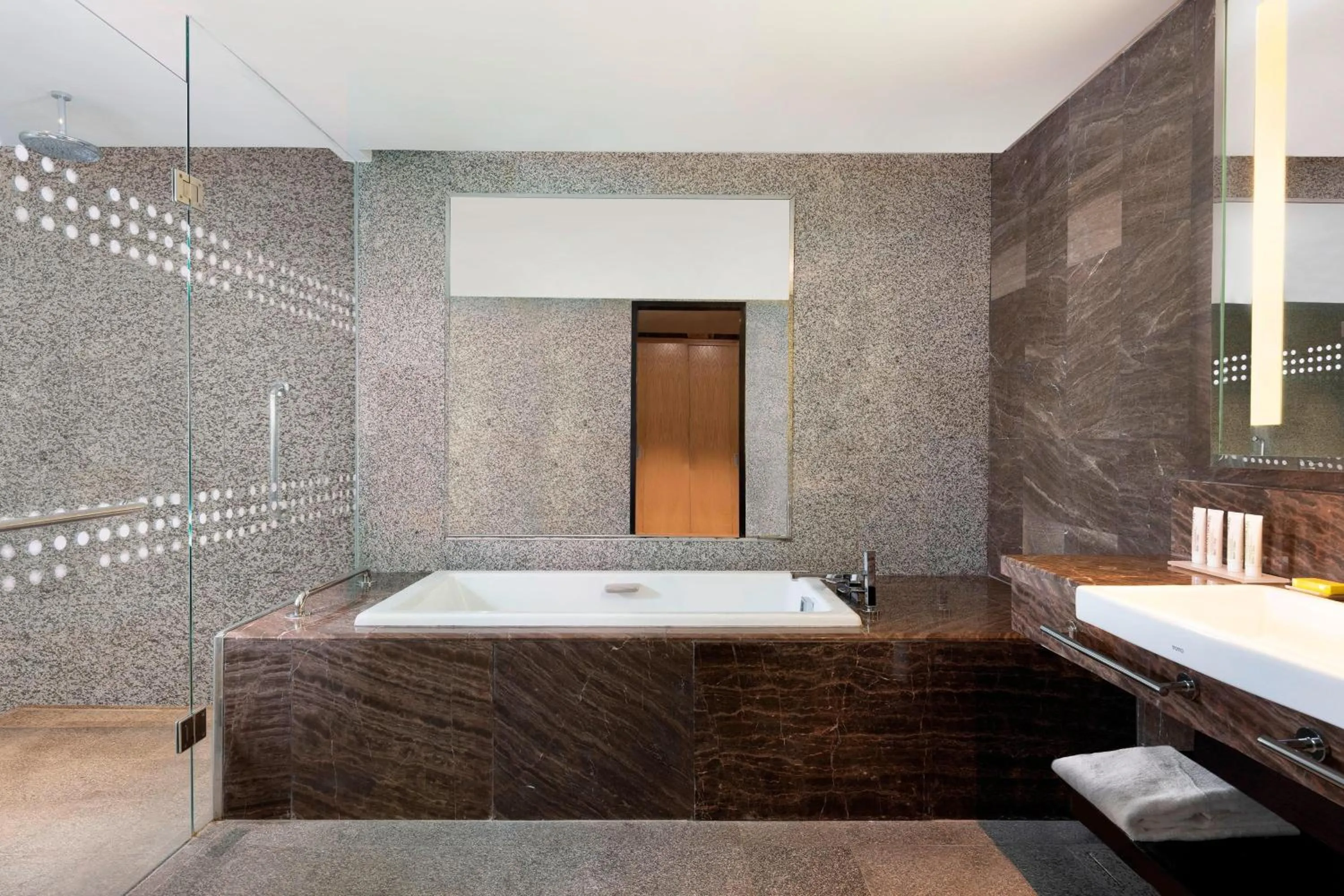 Bathroom, Bed in Le Meridien Dhaka