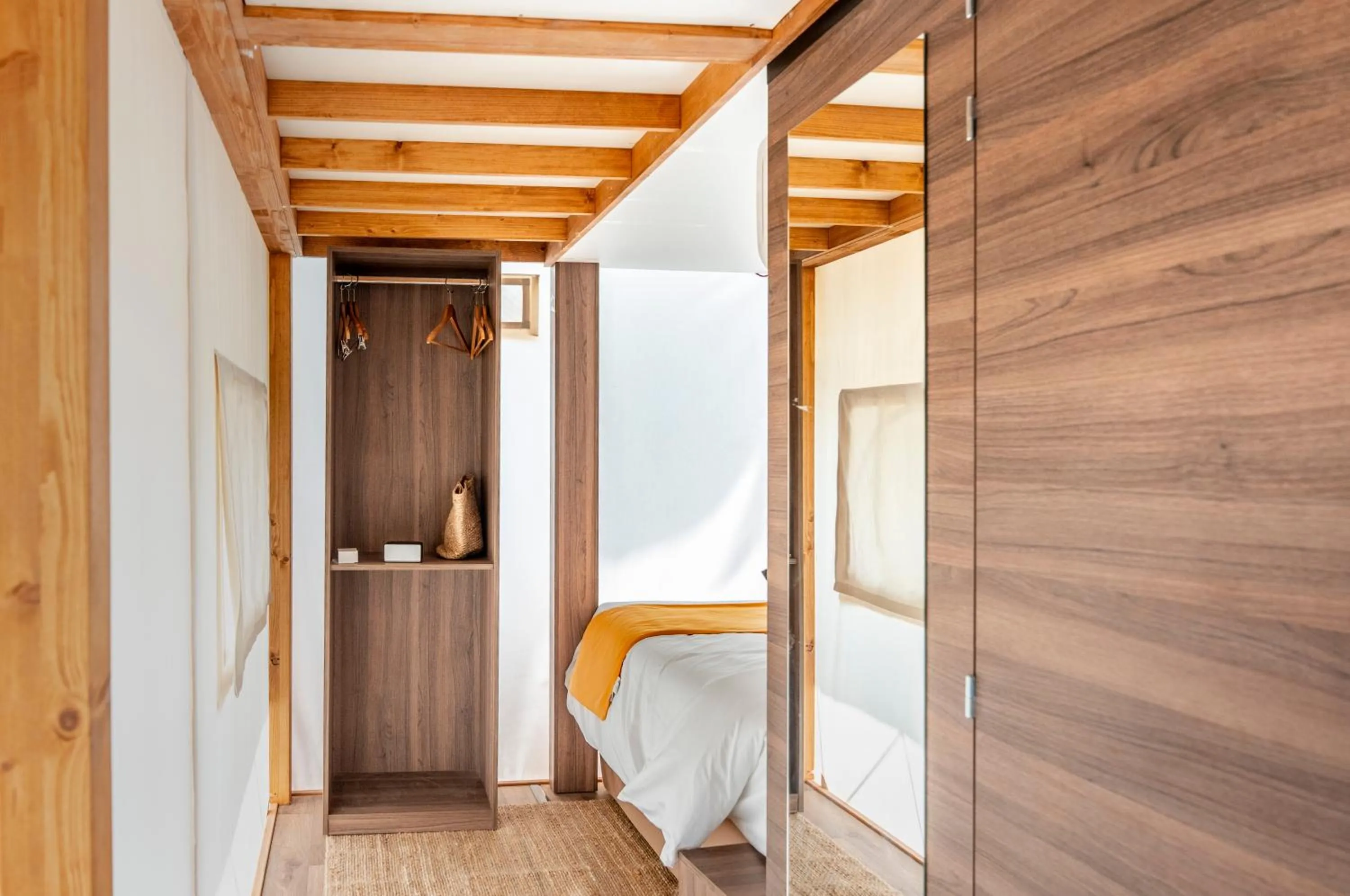 wardrobe, Bed in T-Rex Glamping, Including Free Access to Dubai Parks and Resorts