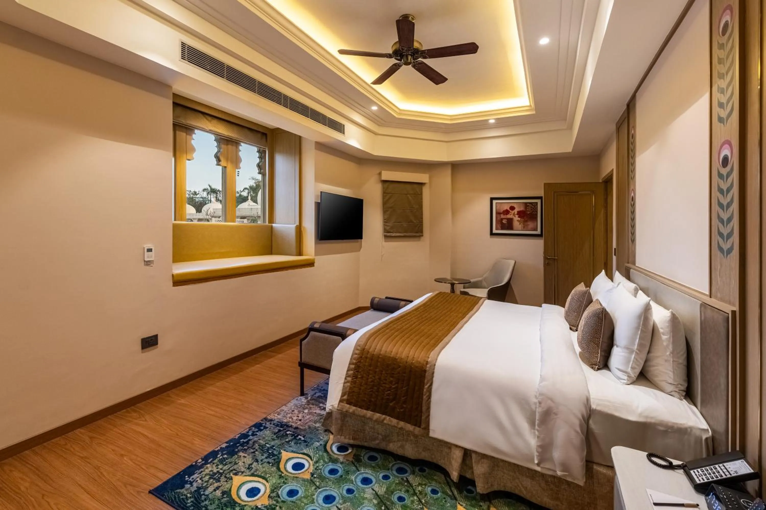 Photo of the whole room, Bed in Wyndham Grand Udaipur Fateh Sagar Lake - Pure Vegetarian Resort