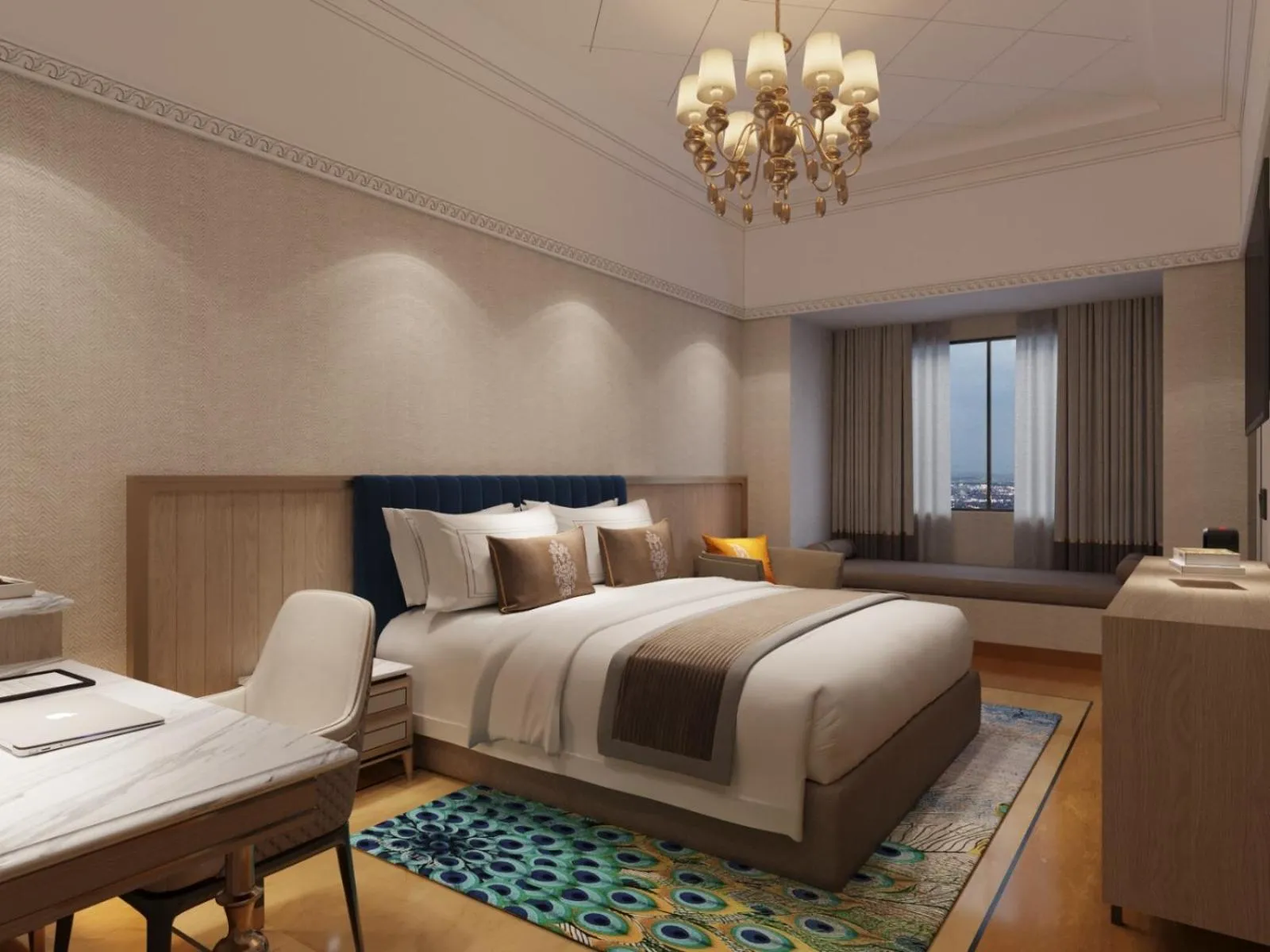 Bedroom, Bed in Wyndham Grand Udaipur Fateh Sagar Lake - Pure Vegetarian Resort